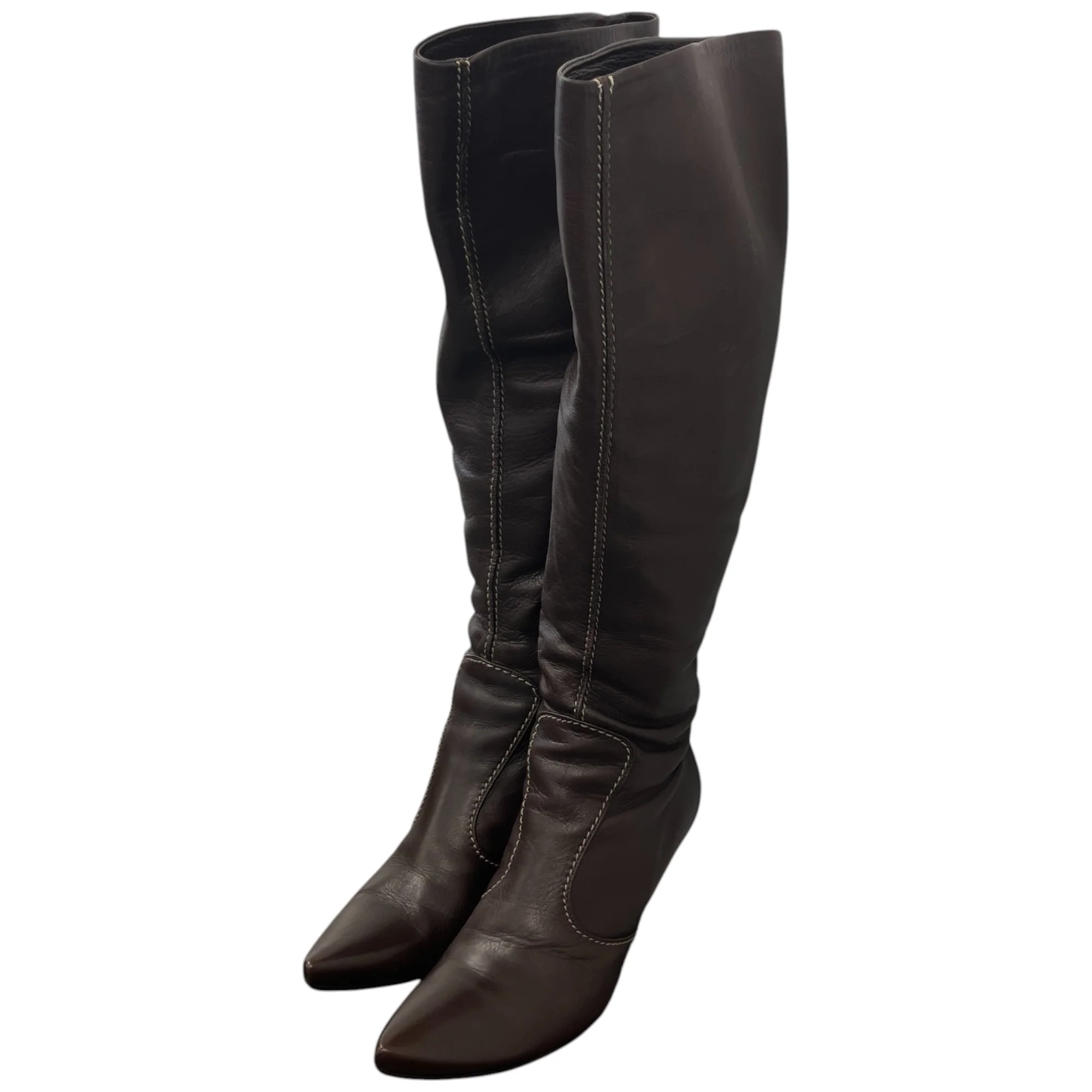 Women's Knee High Leather Boots Brown Size EU 35 / UK 2 - Image 9