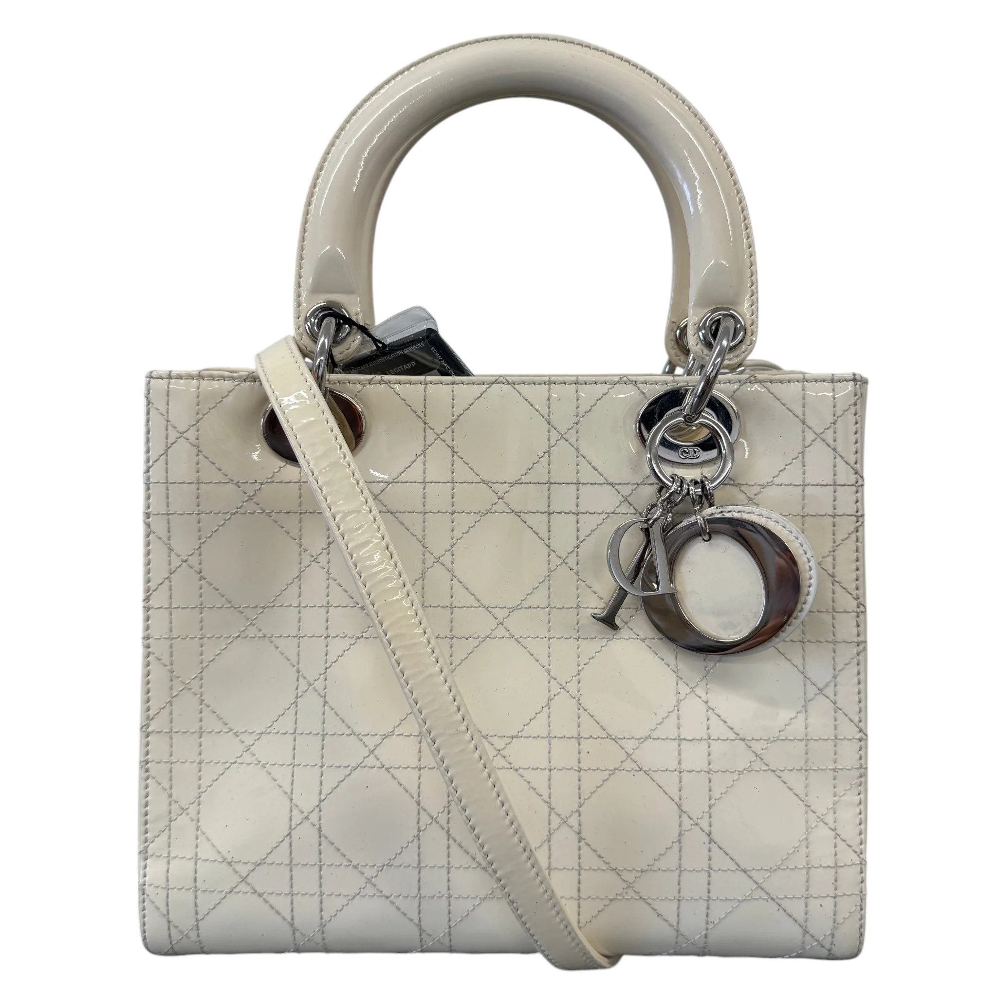 Women's Lady Dior Medium Patent Bag Cream