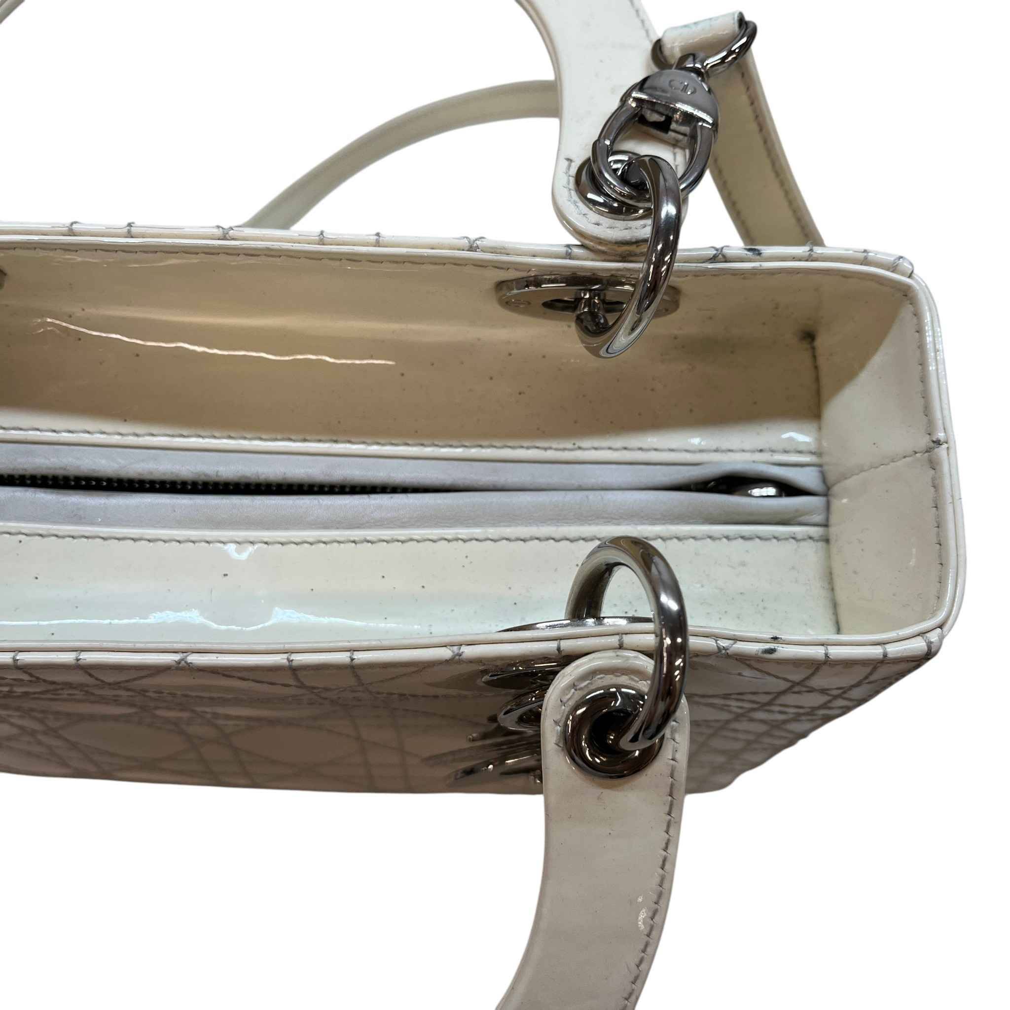 Women's Lady Dior Medium Patent Bag Cream - Image 12