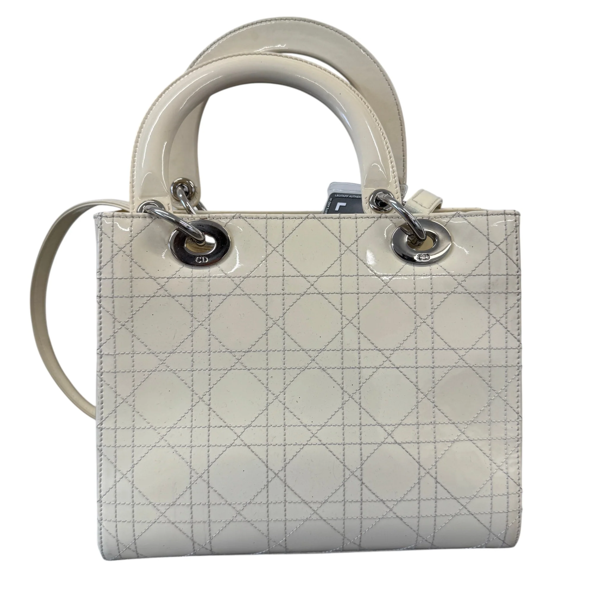 Women's Lady Dior Medium Patent Bag Cream - Image 3