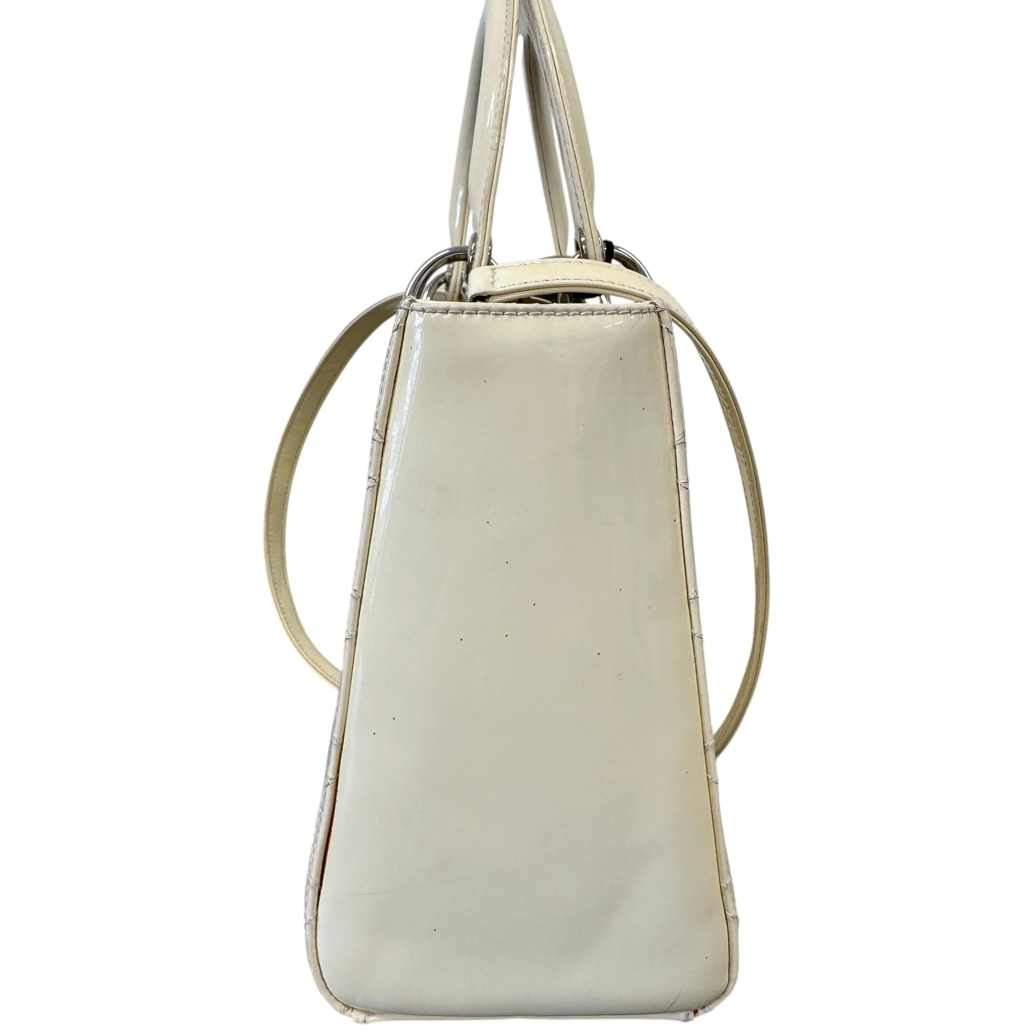Women's Lady Dior Medium Patent Bag Cream - Image 6