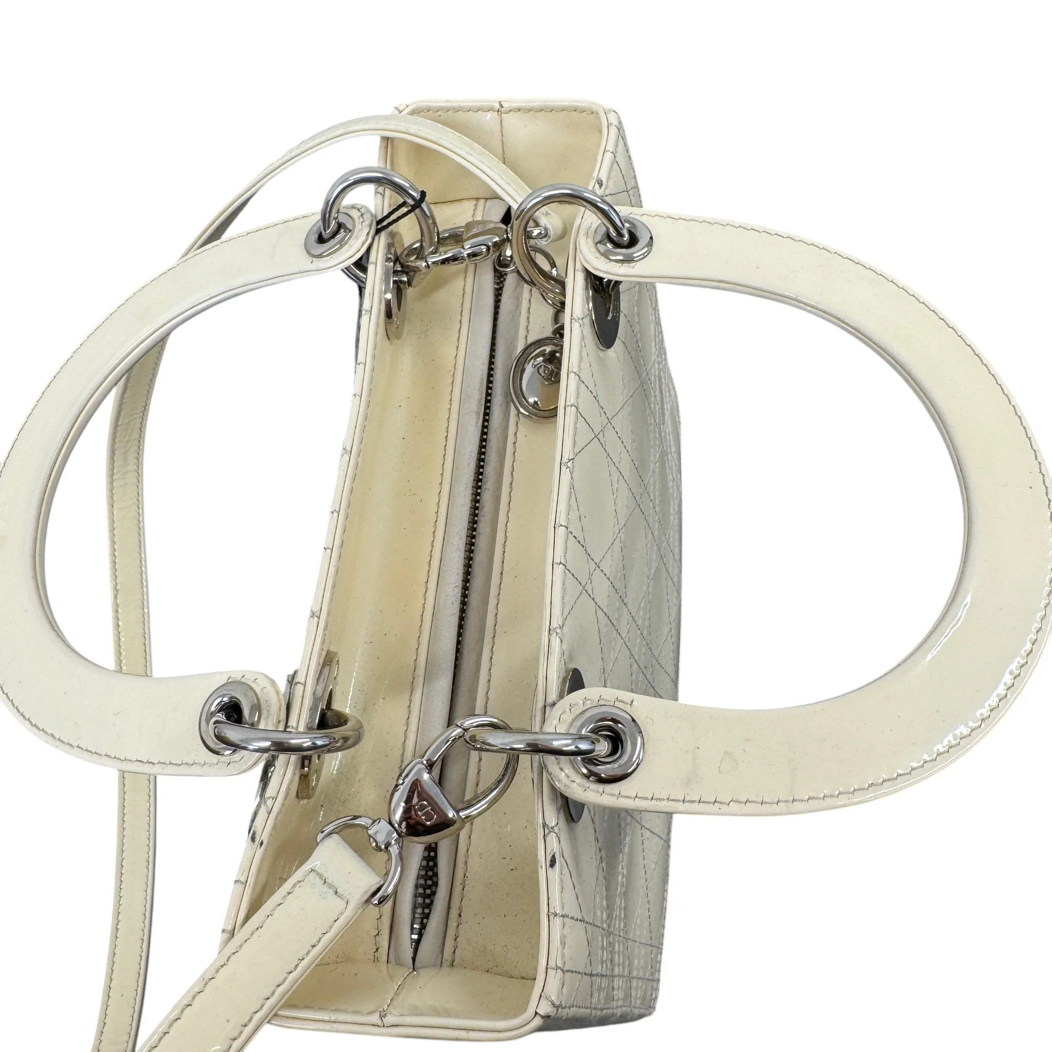 Women's Lady Dior Medium Patent Bag Cream - Image 8