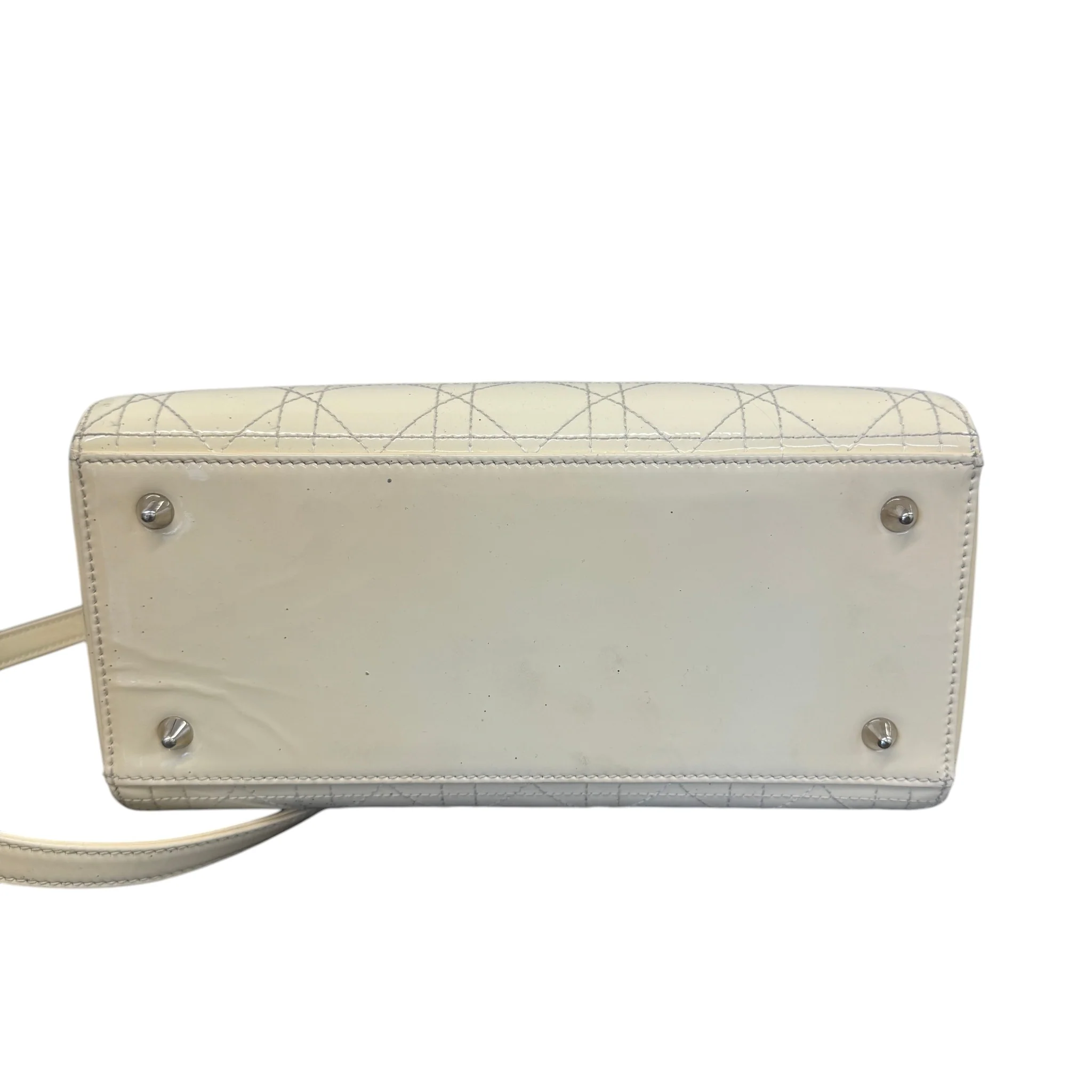 Women's Lady Dior Medium Patent Bag Cream - Image 9