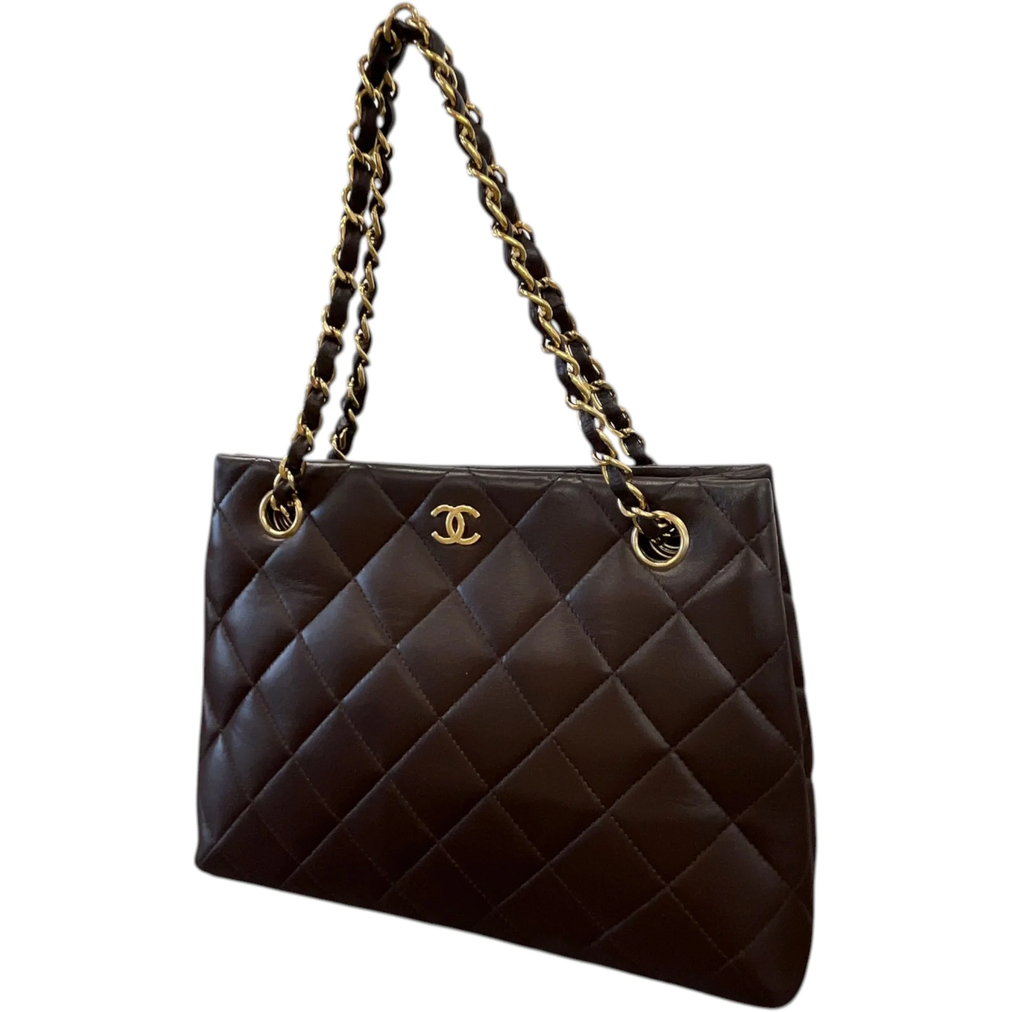 Women's Lambskin Cc Tote Bag Brown - Image 4