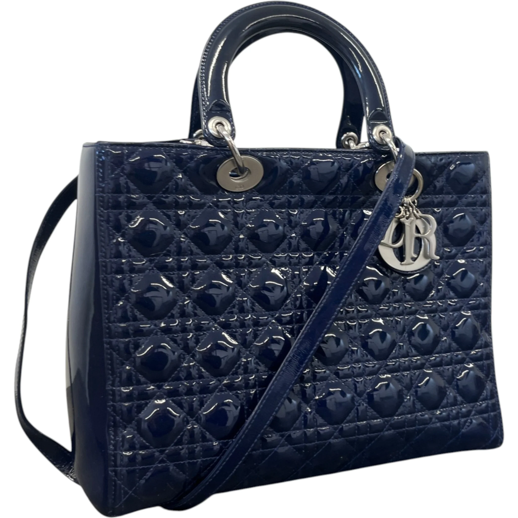 Women's Large Lady Dior Tote Patent Bag Navy - Image 4
