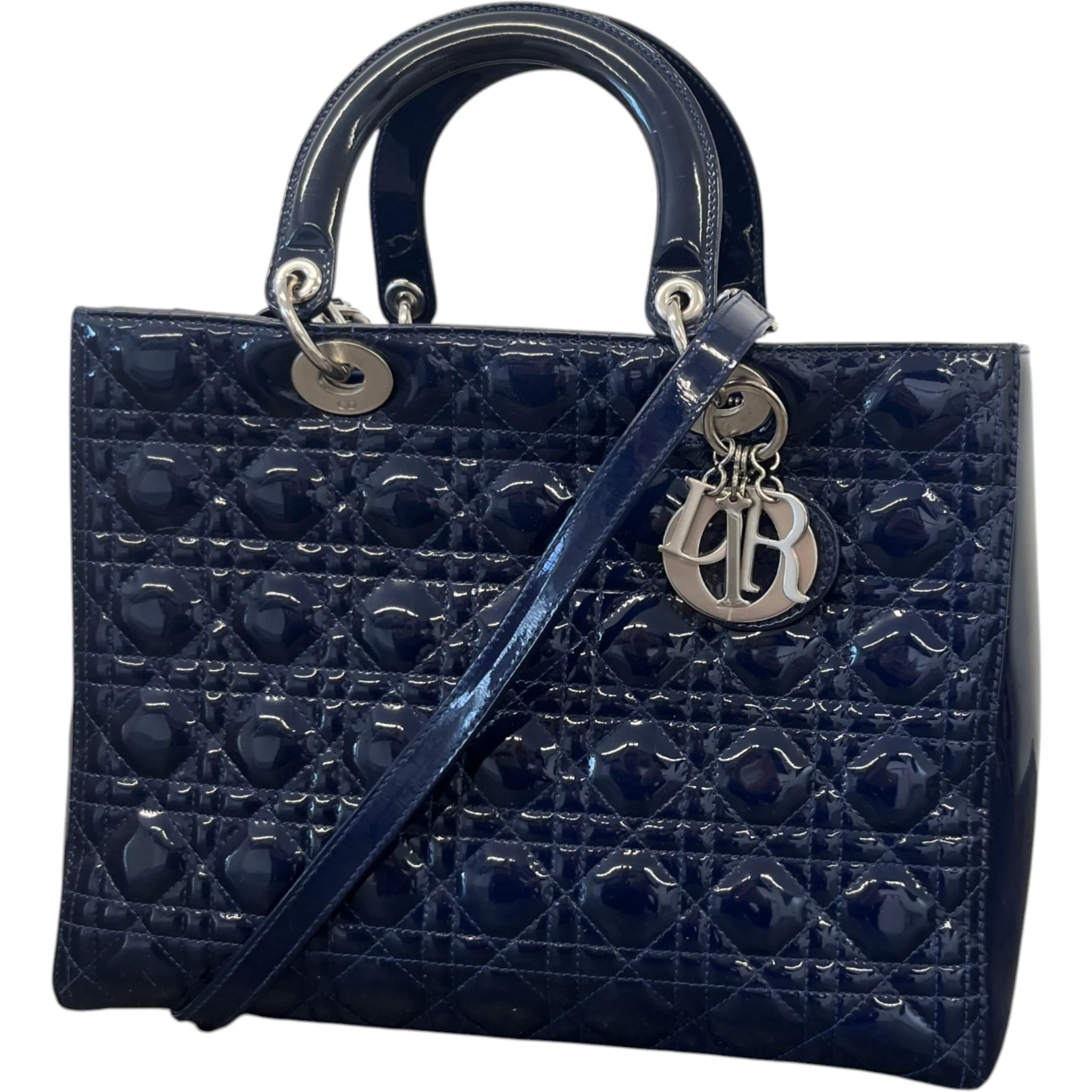 Women's Large Lady Dior Tote Patent Bag Navy - Image 5