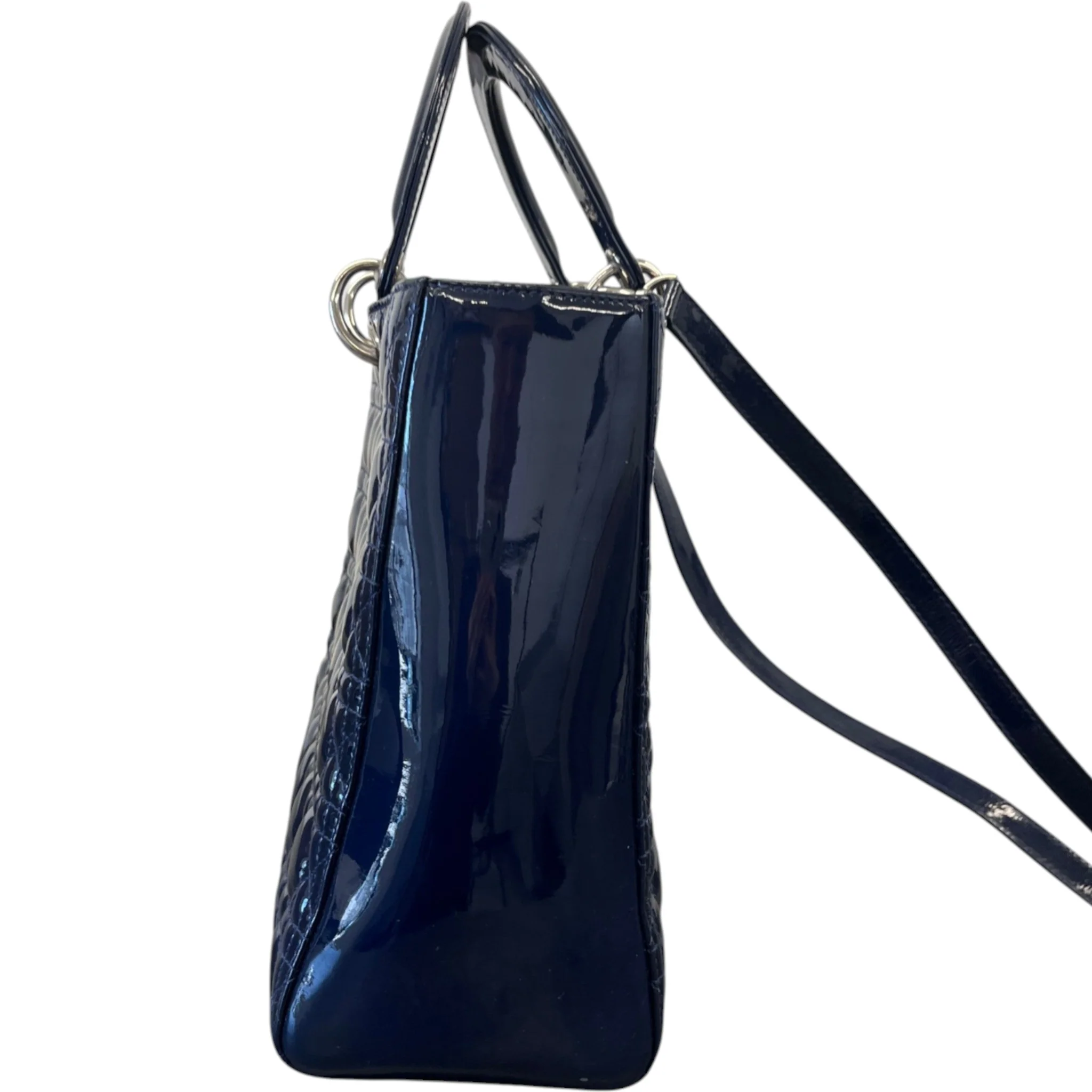 Women's Large Lady Dior Tote Patent Bag Navy - Image 7