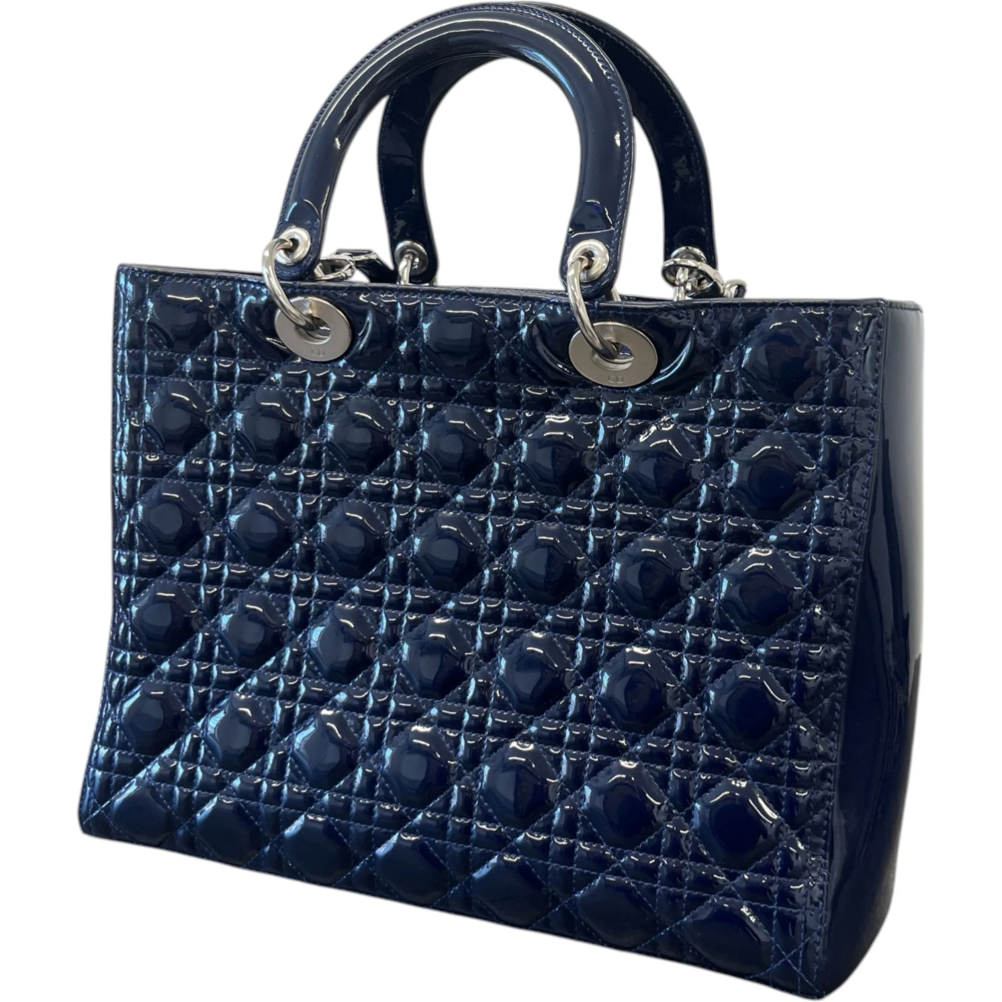 Women's Large Lady Dior Tote Patent Bag Navy - Image 9