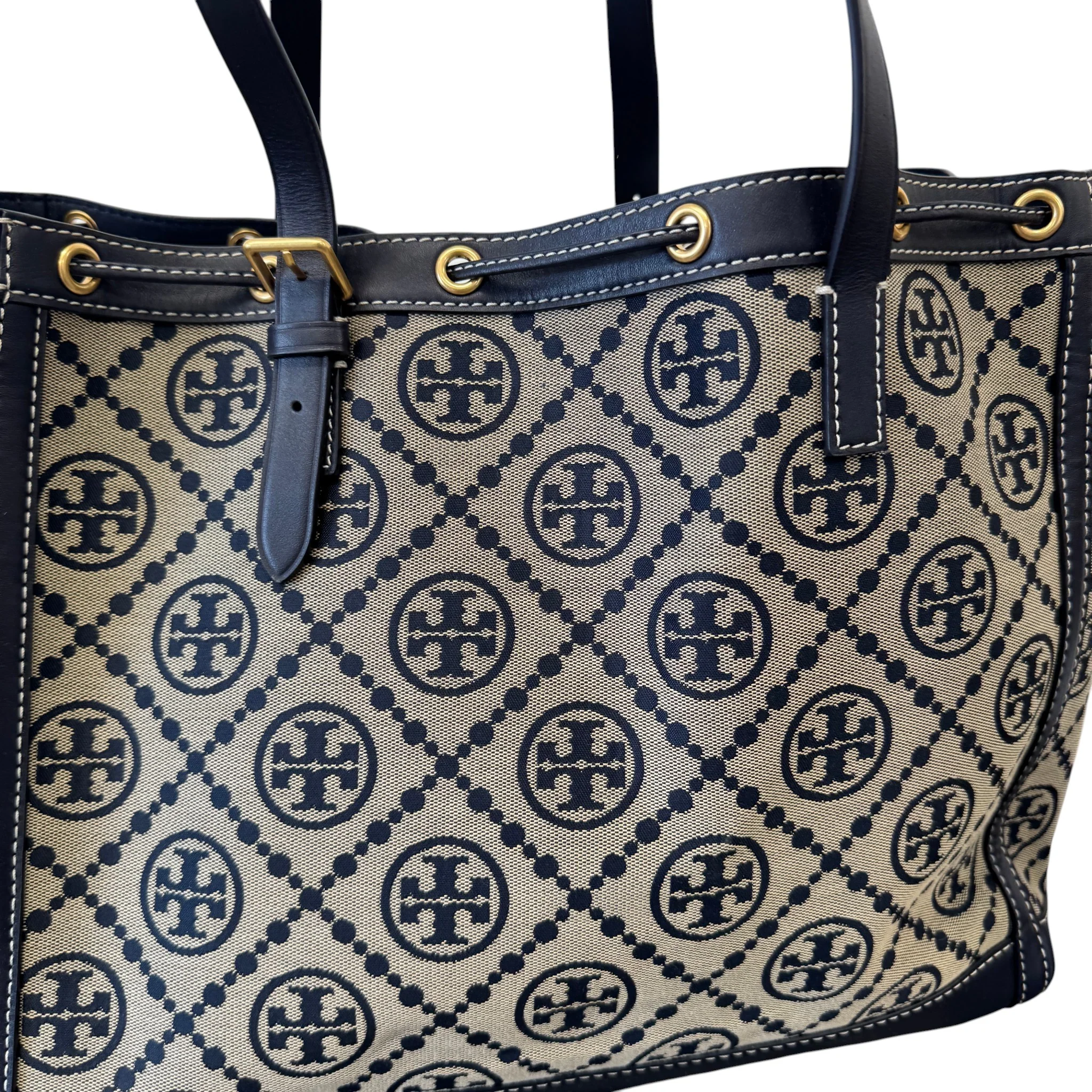 Women's Large T Monogram Tote Bag Navy - Image 7
