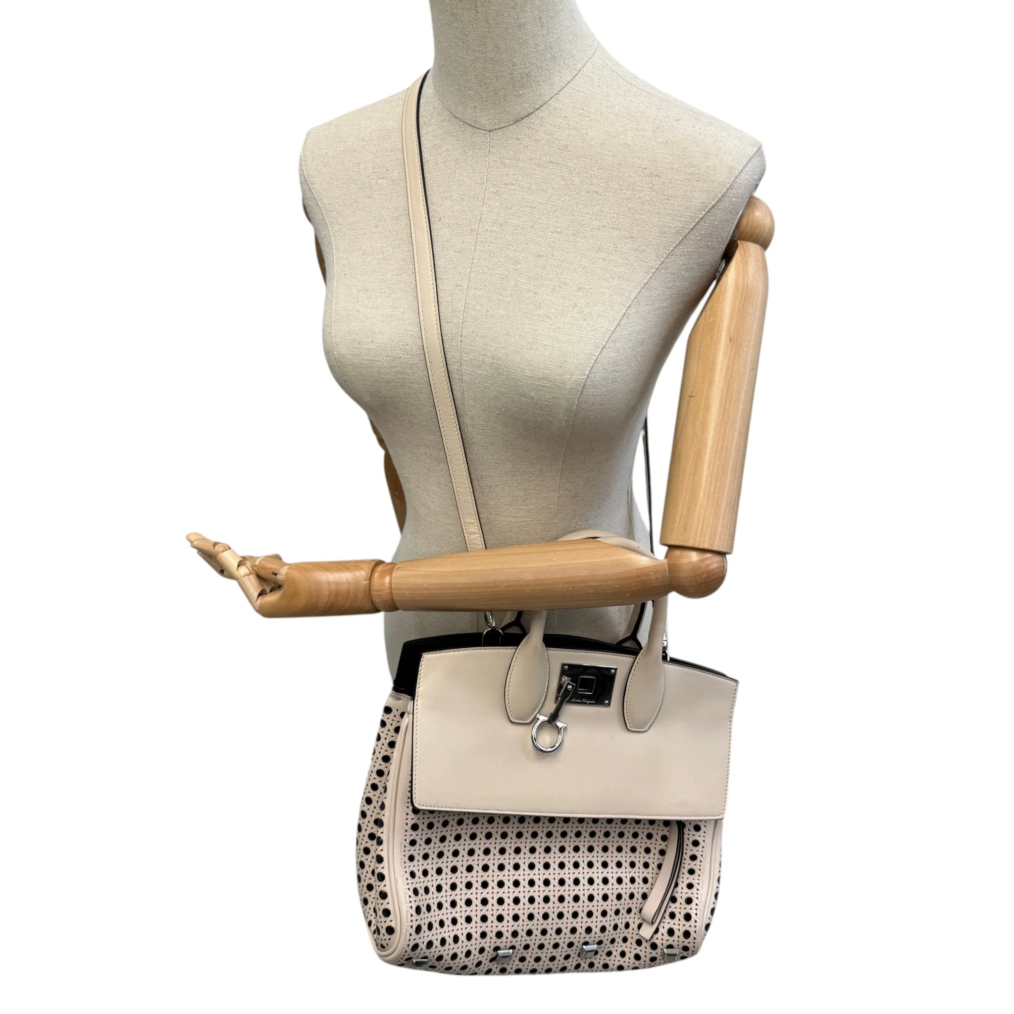 Women's Laser Cut Leather Studio Handbag Cream - Image 2