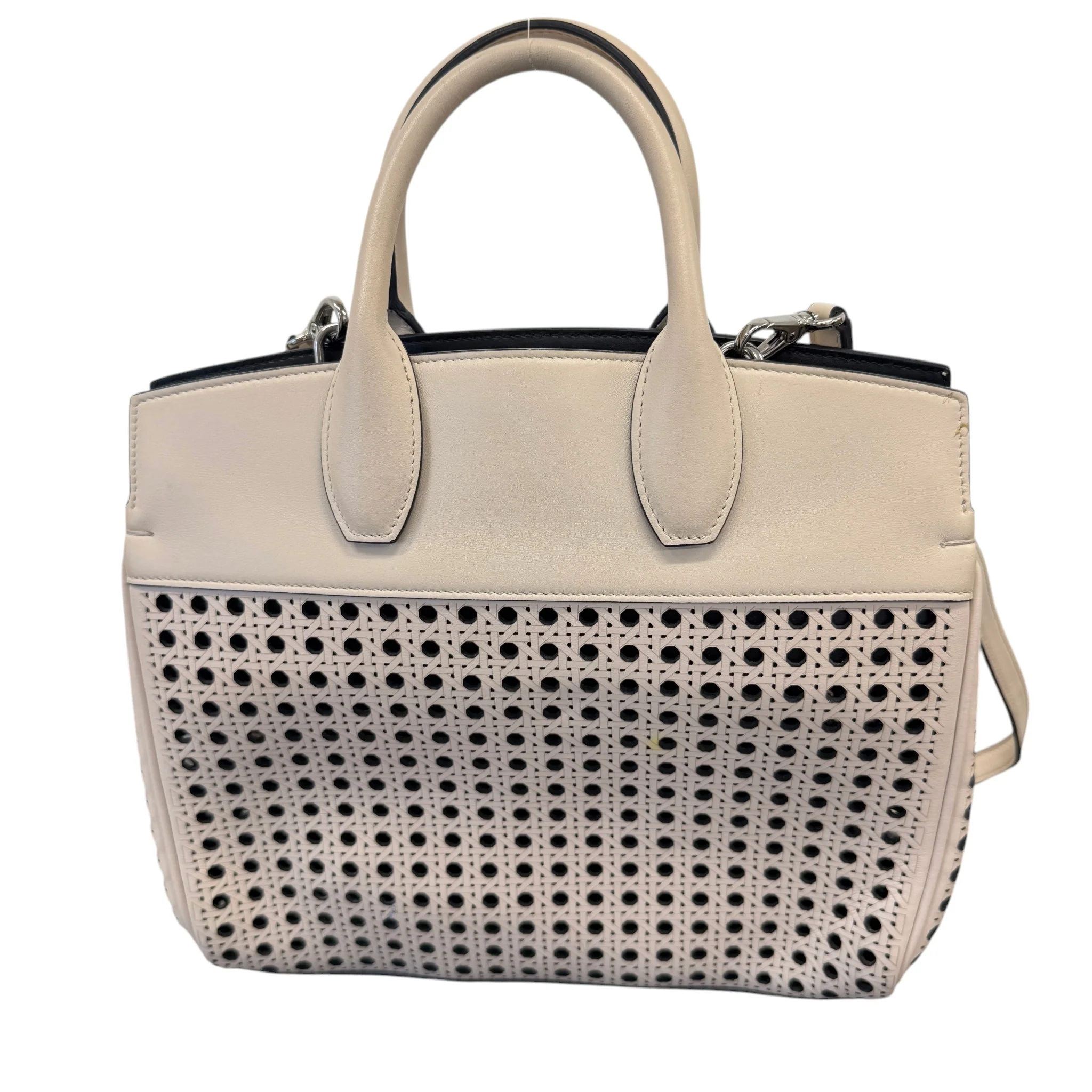 Women's Laser Cut Leather Studio Handbag Cream - Image 3