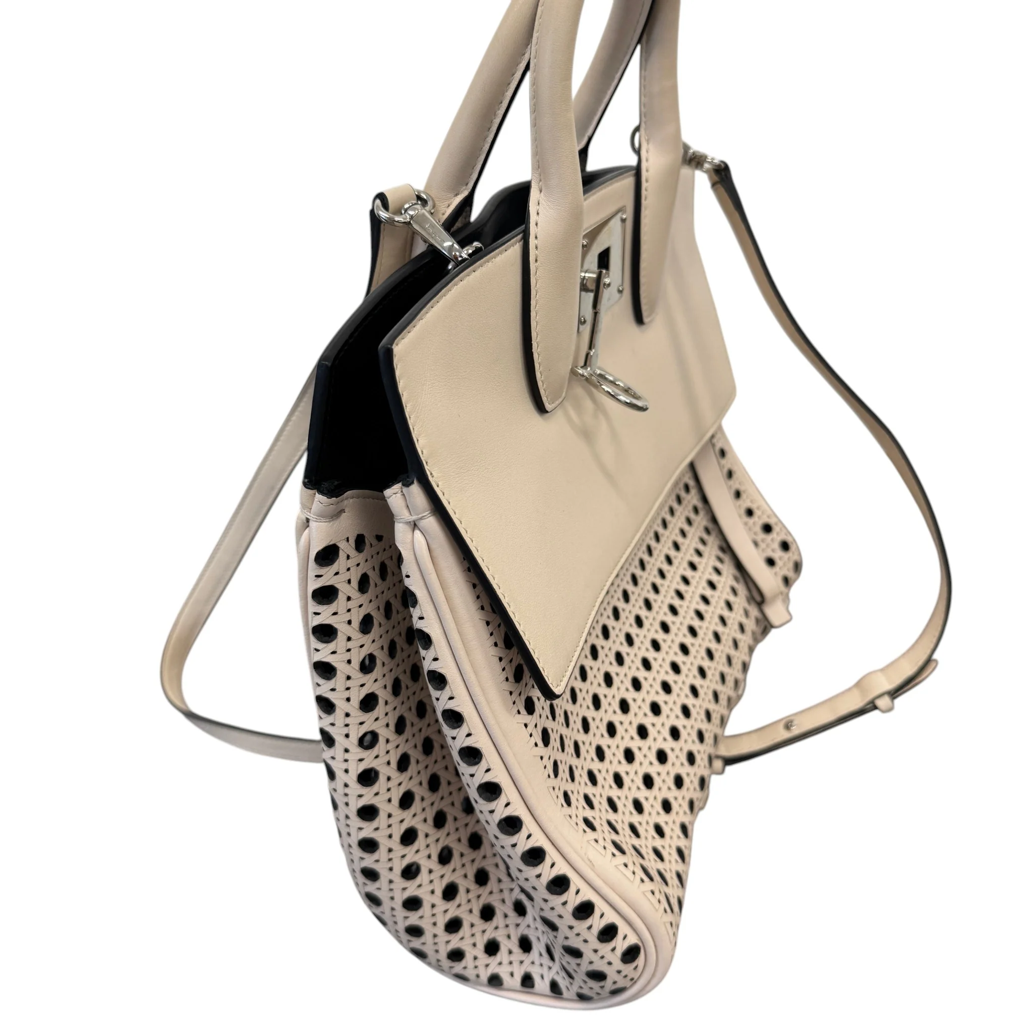 Women's Laser Cut Leather Studio Handbag Cream - Image 5