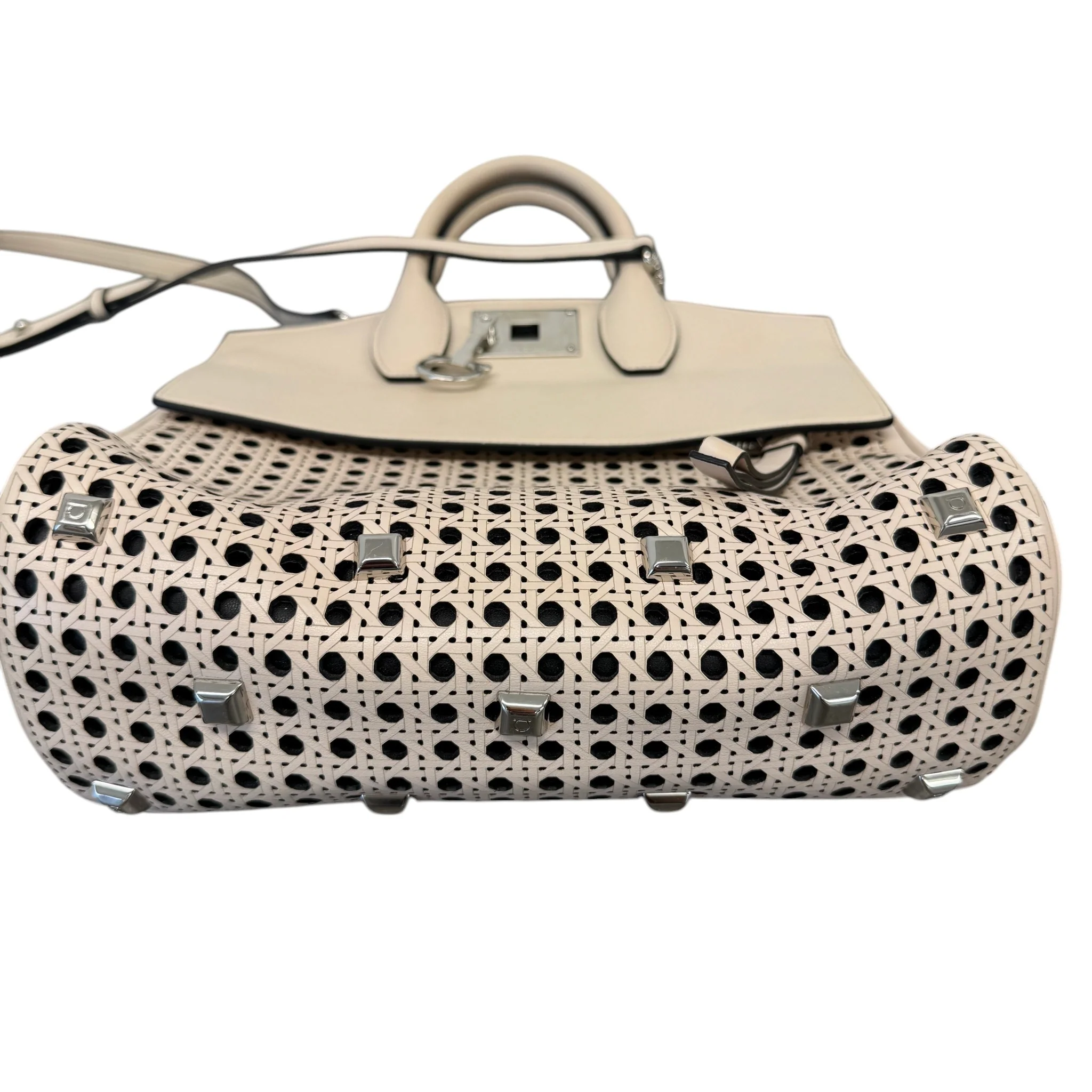 Women's Laser Cut Leather Studio Handbag Cream - Image 8