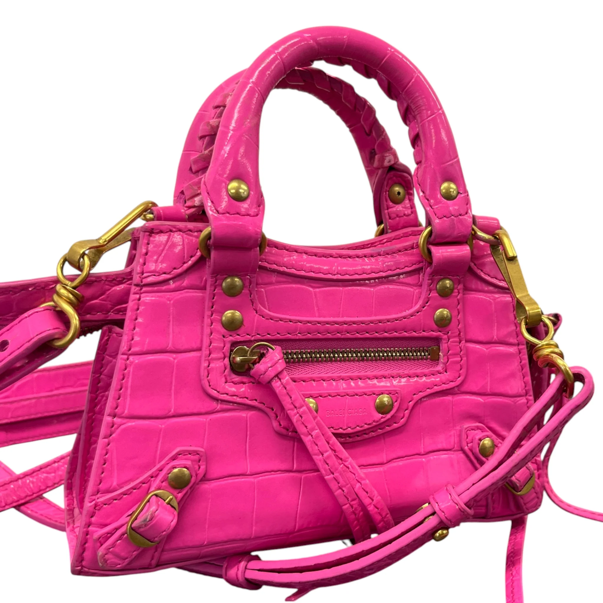Women's Le City Nano Croc-Embossed Bag Pink - Image 4