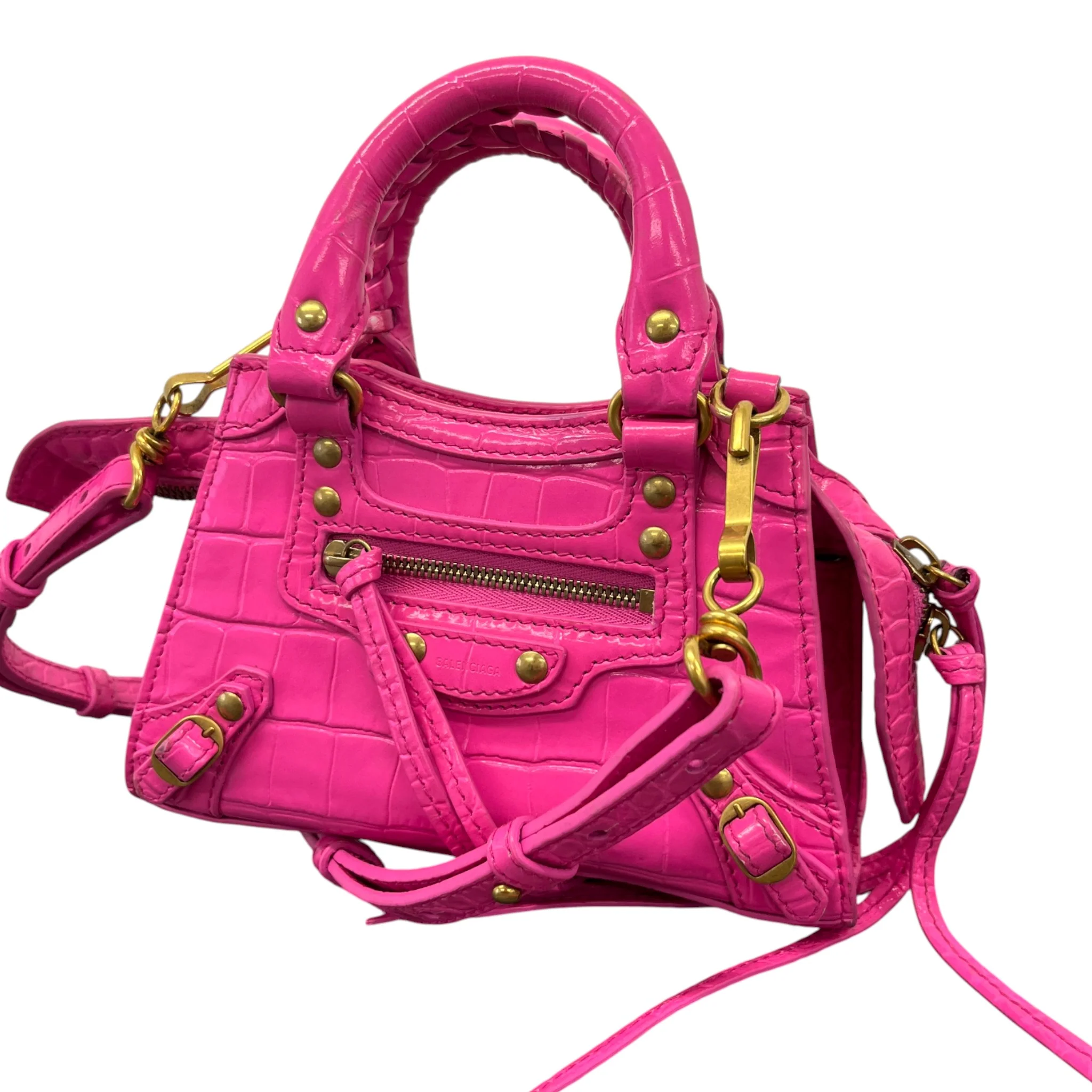 Women's Le City Nano Croc-Embossed Bag Pink - Image 5