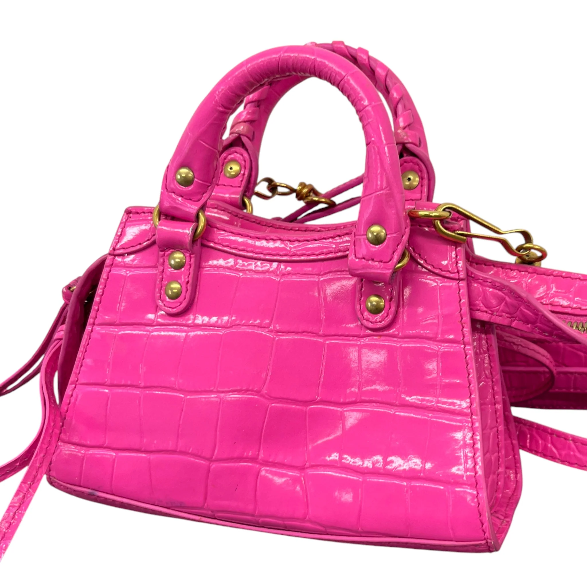 Women's Le City Nano Croc-Embossed Bag Pink - Image 9