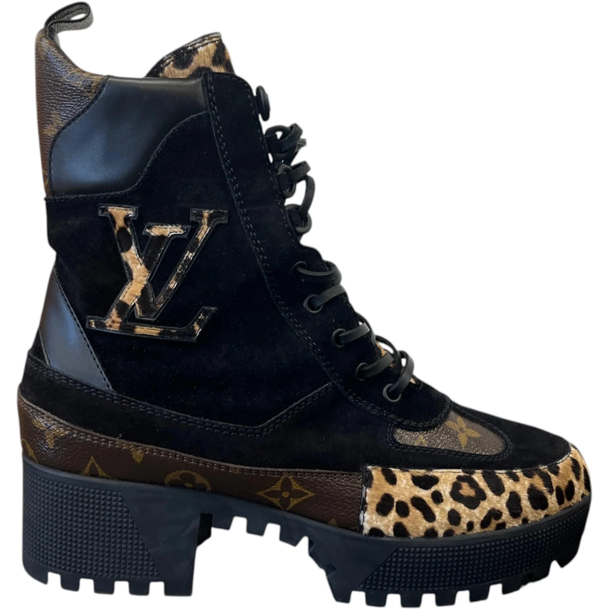 Women's Leopard Print Platform Desert Boots Black Size EU 40 / UK 7