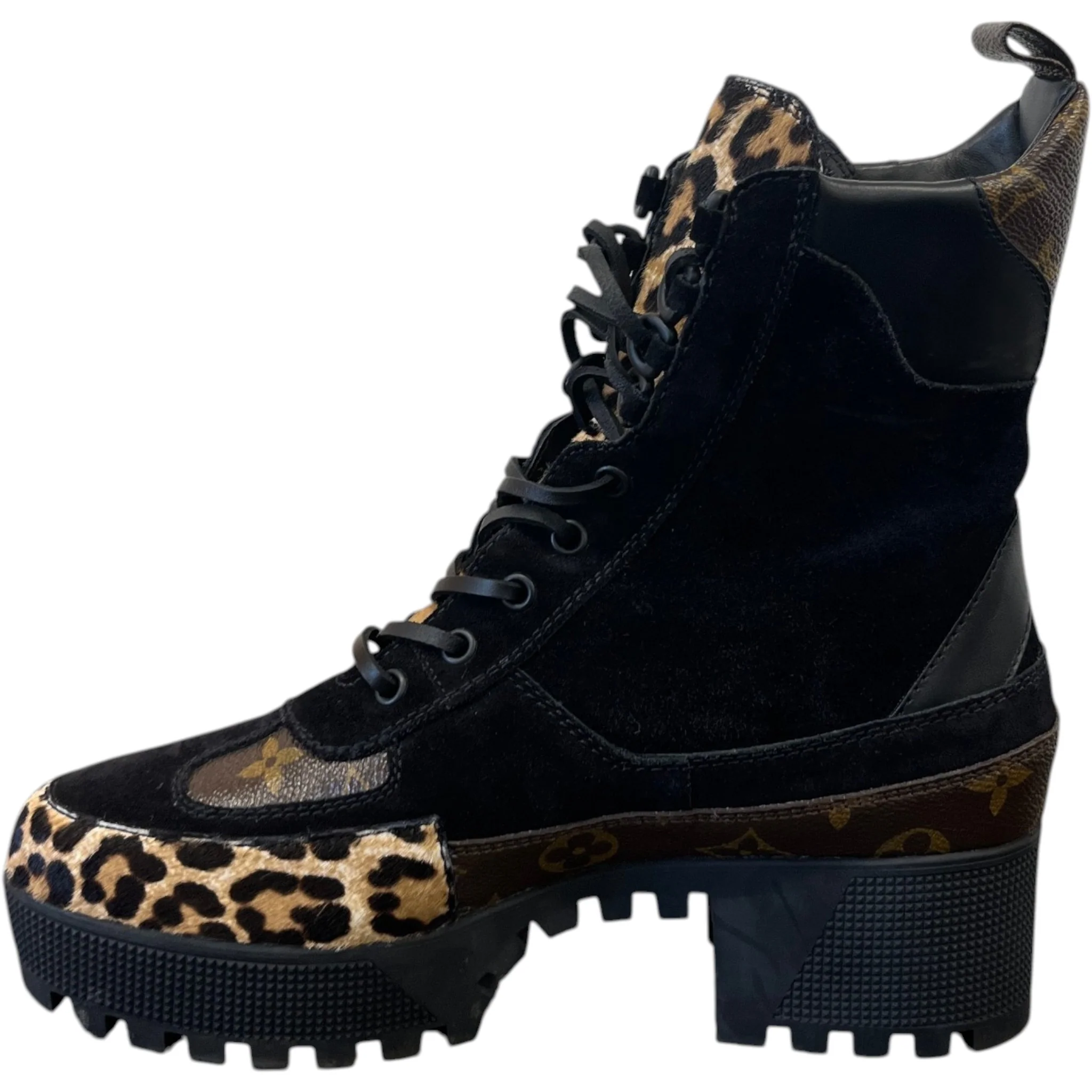 Women's Leopard Print Platform Desert Boots Black Size EU 40 / UK 7 - Image 2