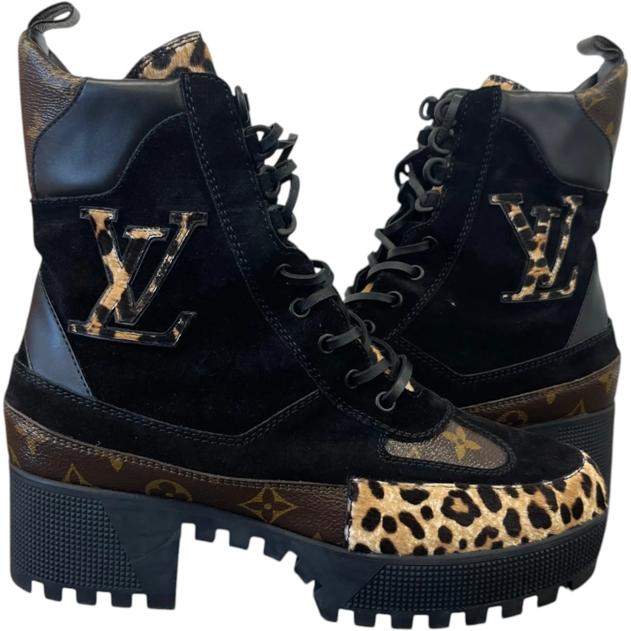 Women's Leopard Print Platform Desert Boots Black Size EU 40 / UK 7 - Image 3