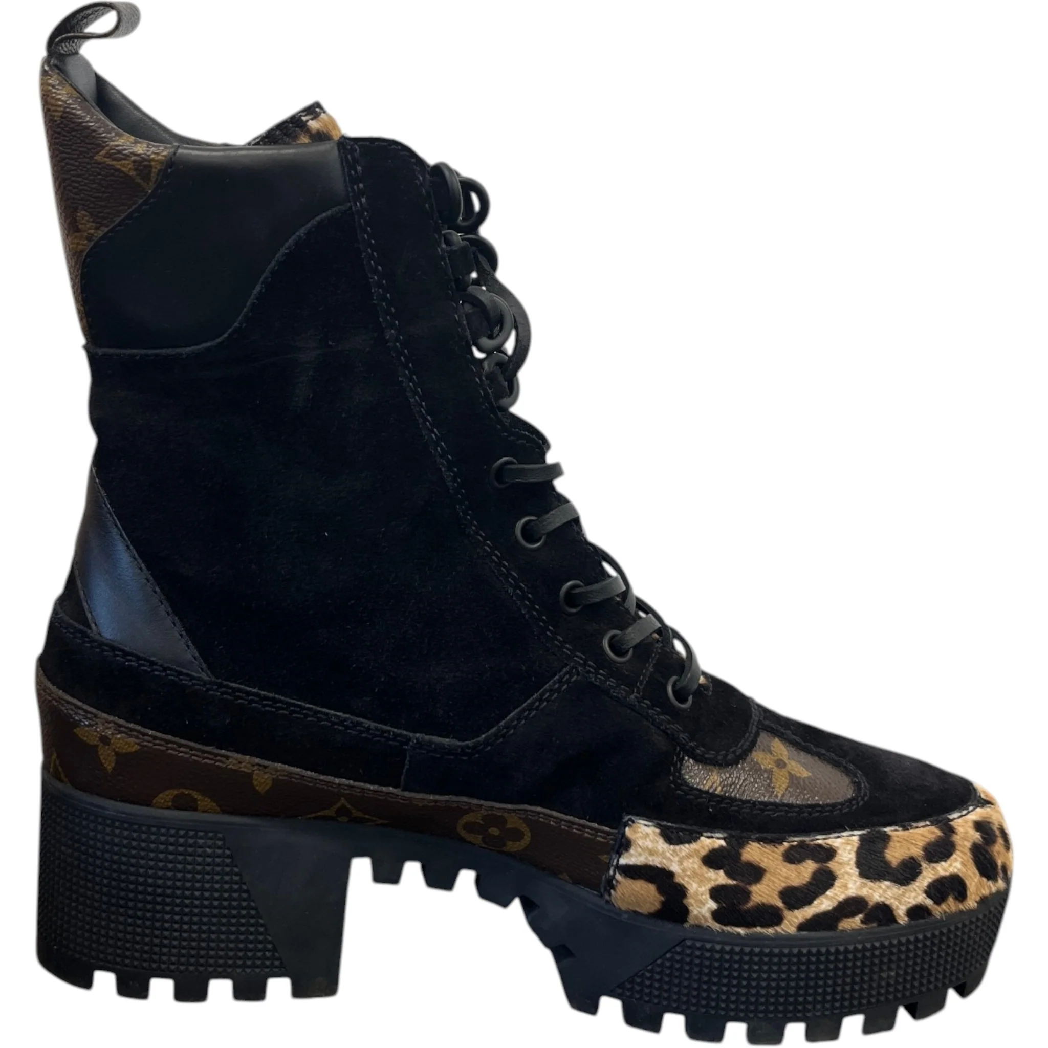 Women's Leopard Print Platform Desert Boots Black Size EU 40 / UK 7 - Image 4