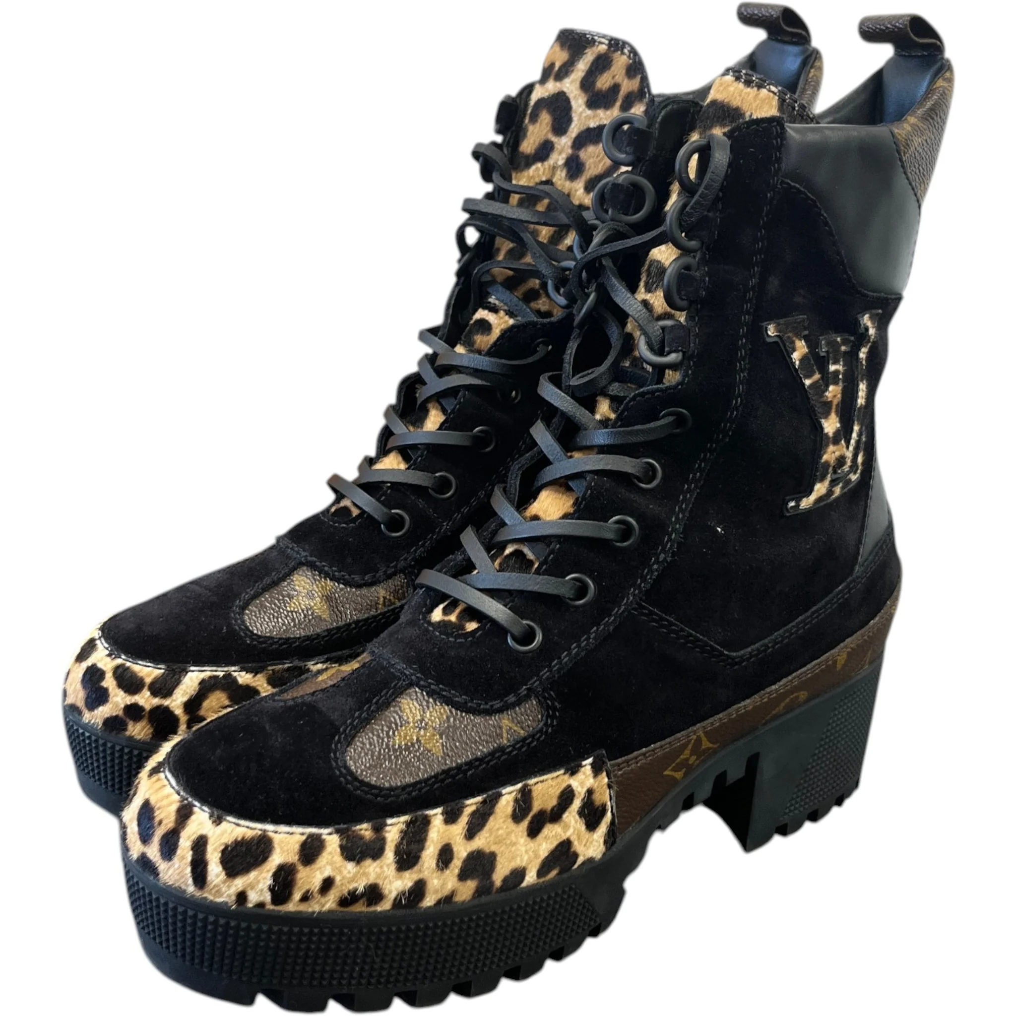 Women's Leopard Print Platform Desert Boots Black Size EU 40 / UK 7 - Image 9