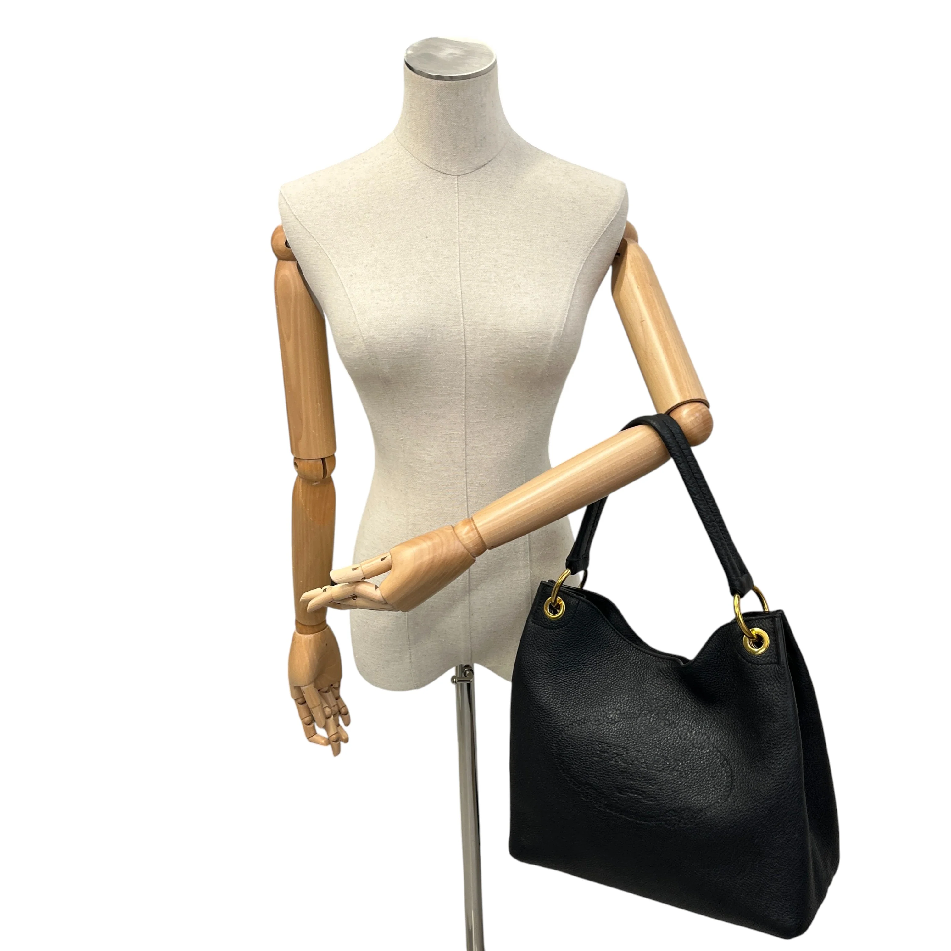 Women's Logo Embossed Vitello Daino Medium Handbag Black - Image 2