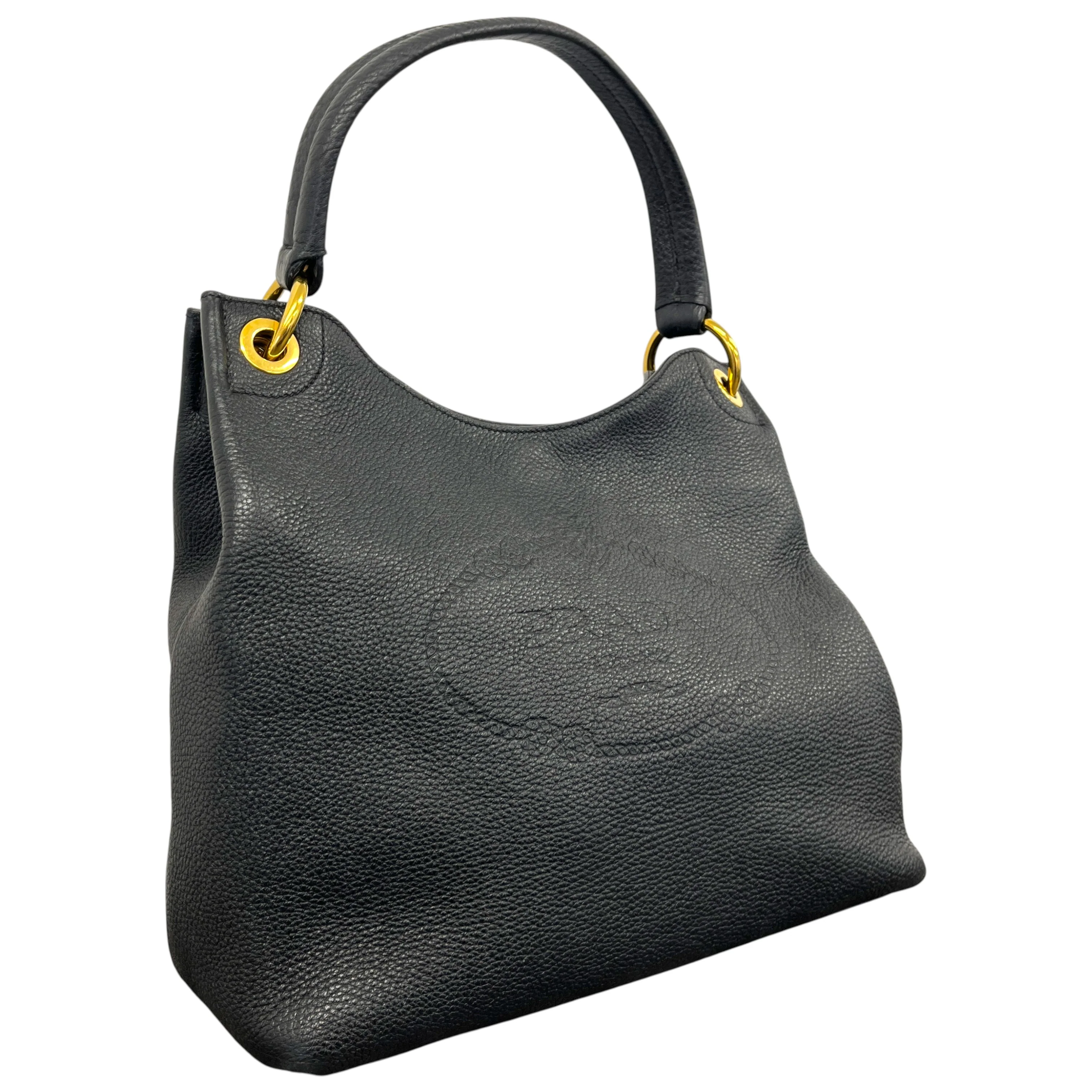 Women's Logo Embossed Vitello Daino Medium Handbag Black - Image 3