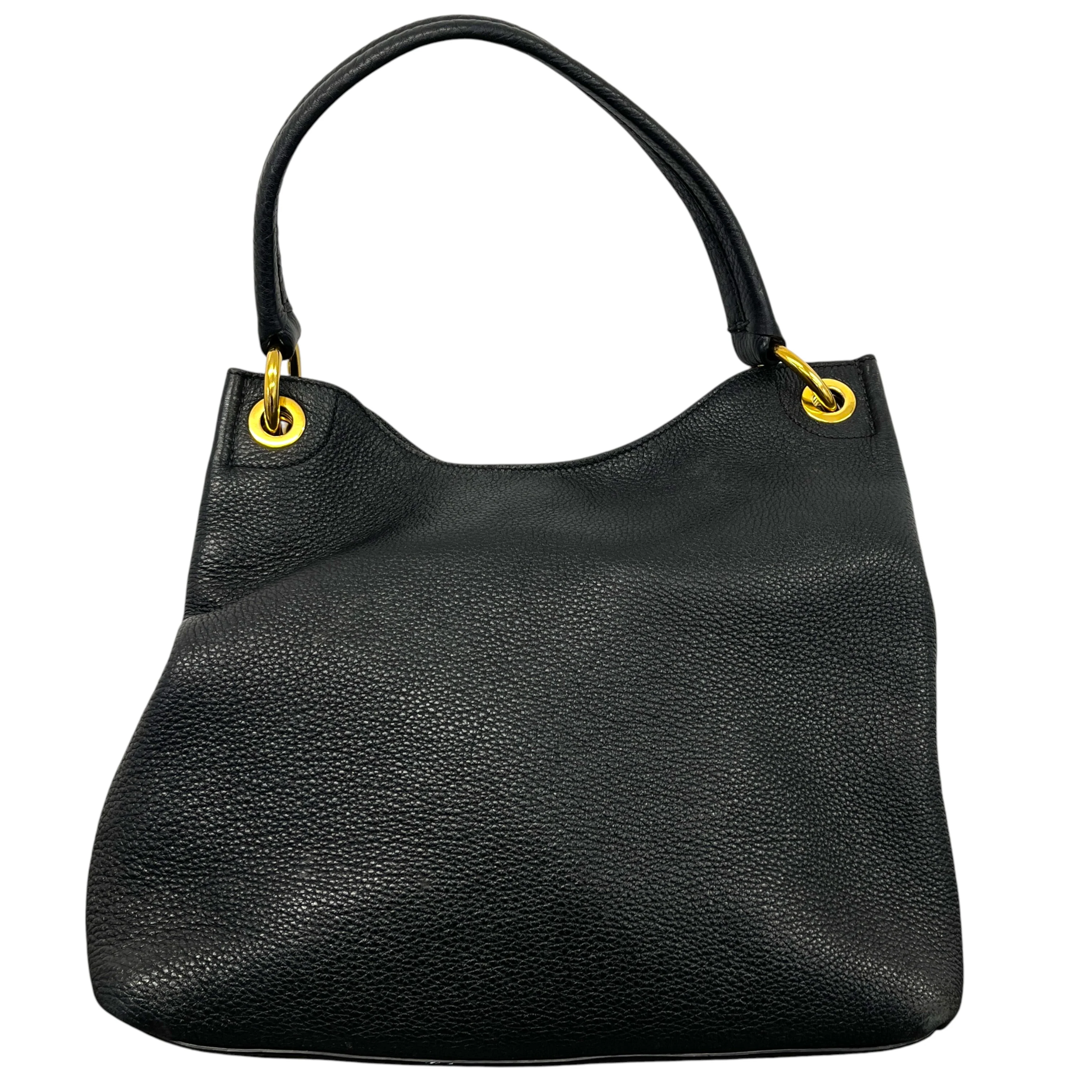 Women's Logo Embossed Vitello Daino Medium Handbag Black - Image 4