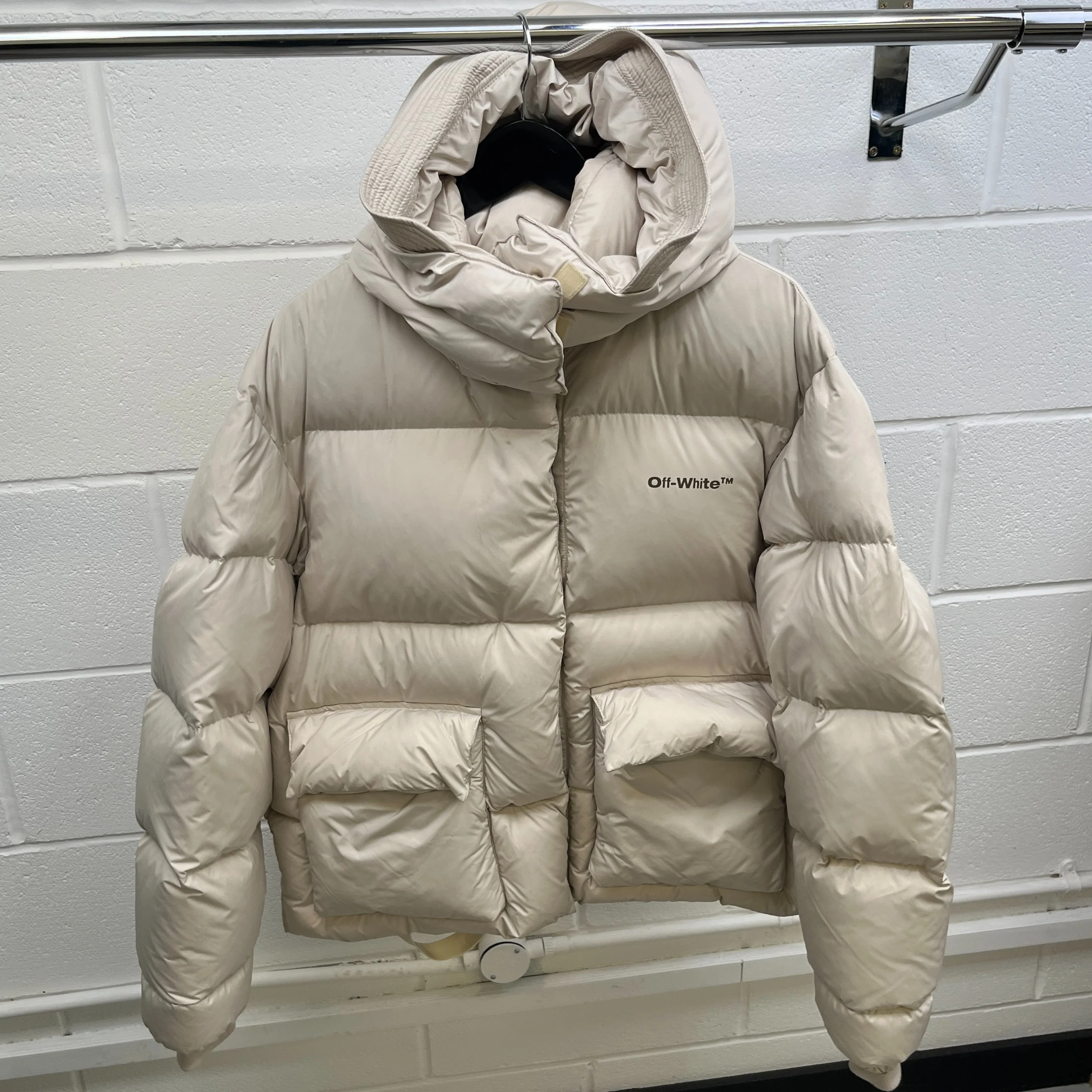 Women's Logo Print Down Jacket Beige Size IT 42 / UK 10 - Image 9