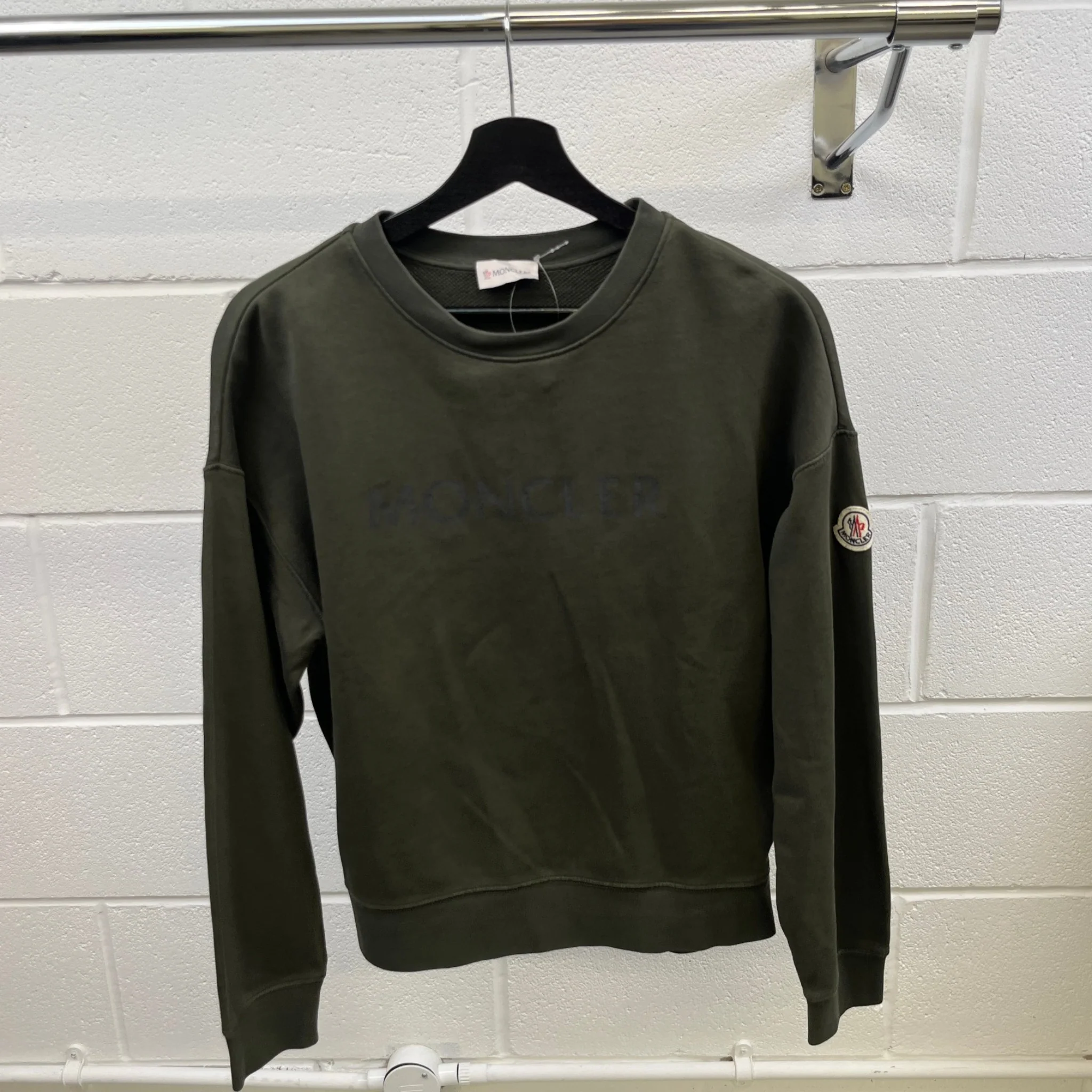 Women's Logo Print Sweatshirt Khaki Size S - Image 10
