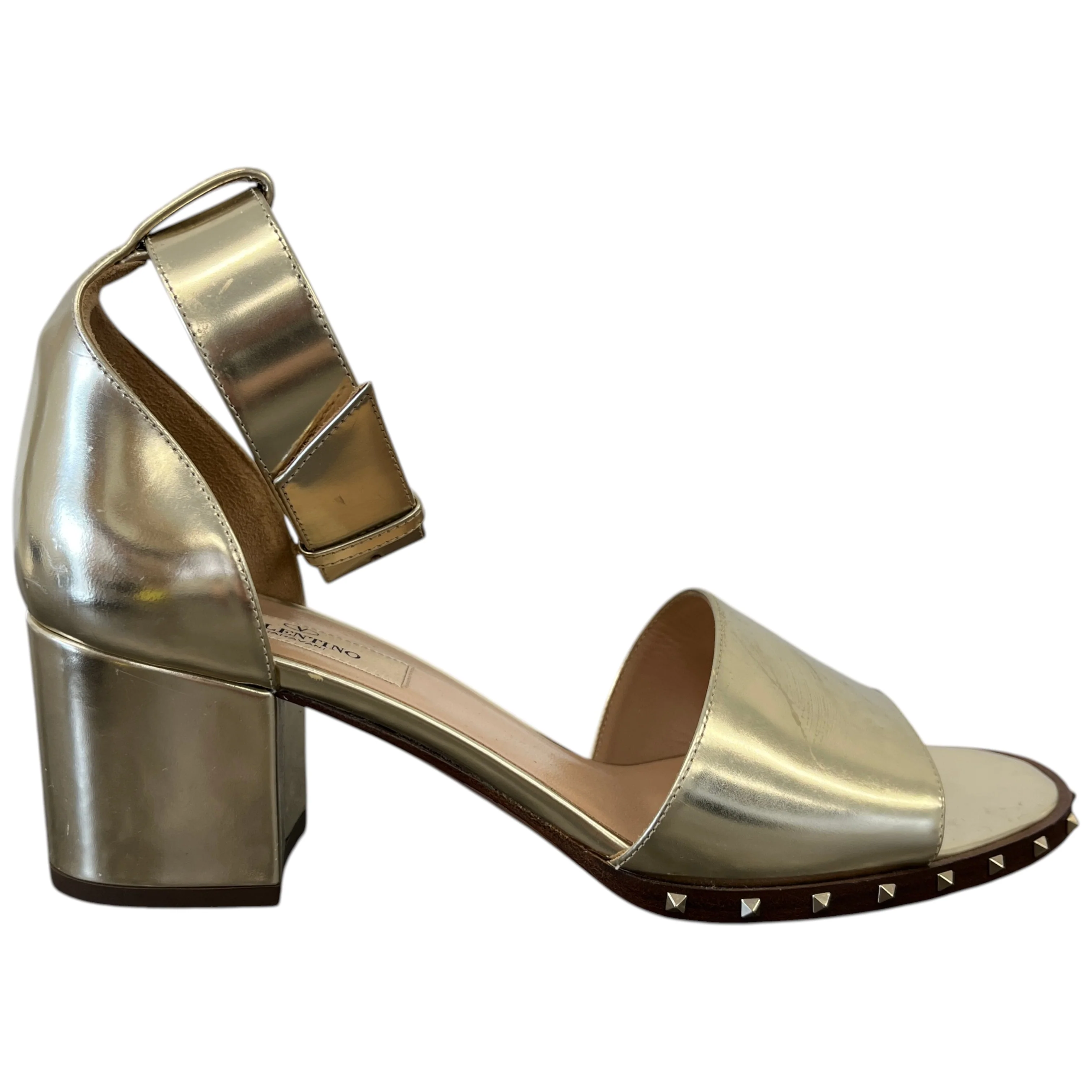 Women's Metallic Rockstud Heeled Sandals Gold Size EU 37.5 / UK 4.5