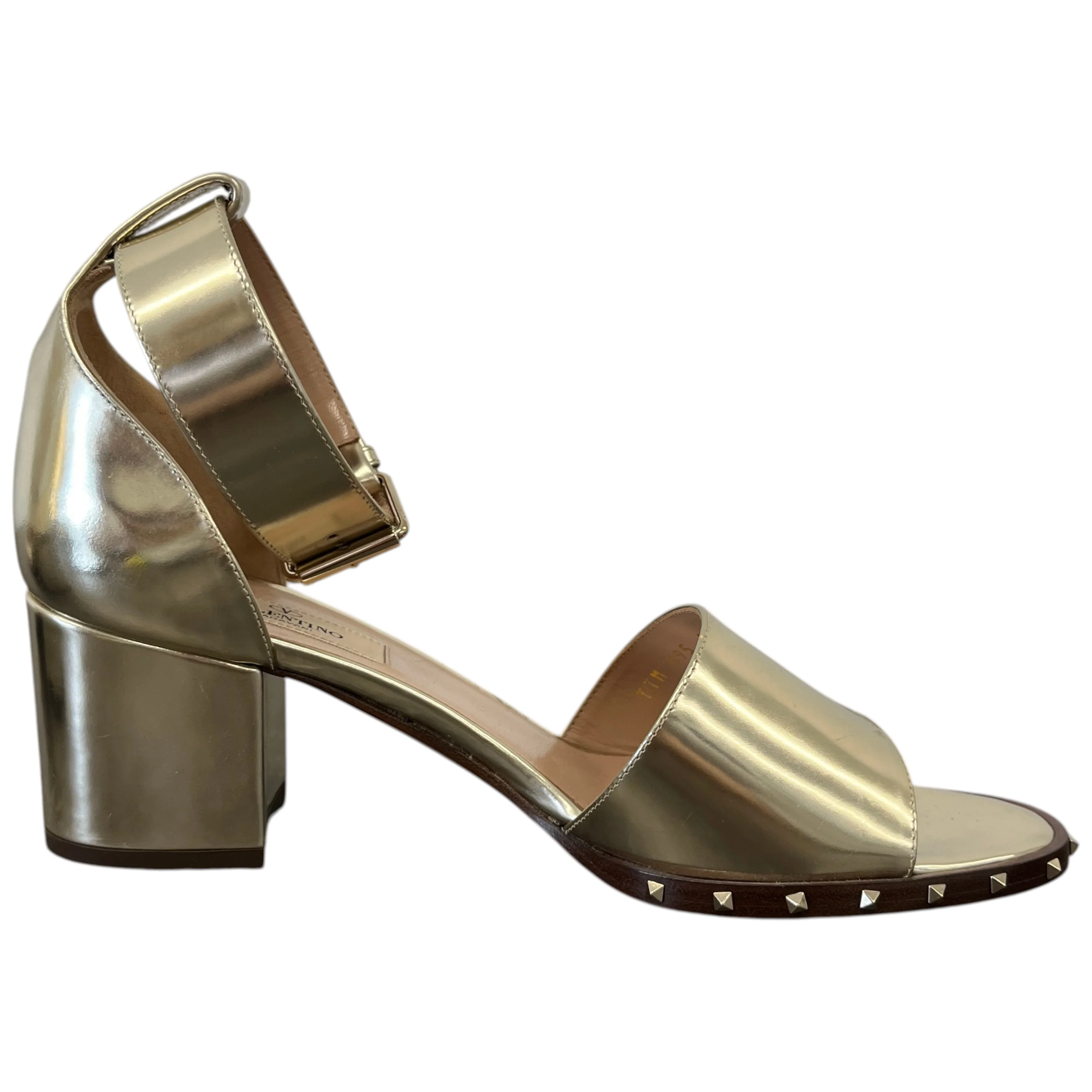 Women's Metallic Rockstud Heeled Sandals Gold Size EU 37.5 / UK 4.5 - Image 4