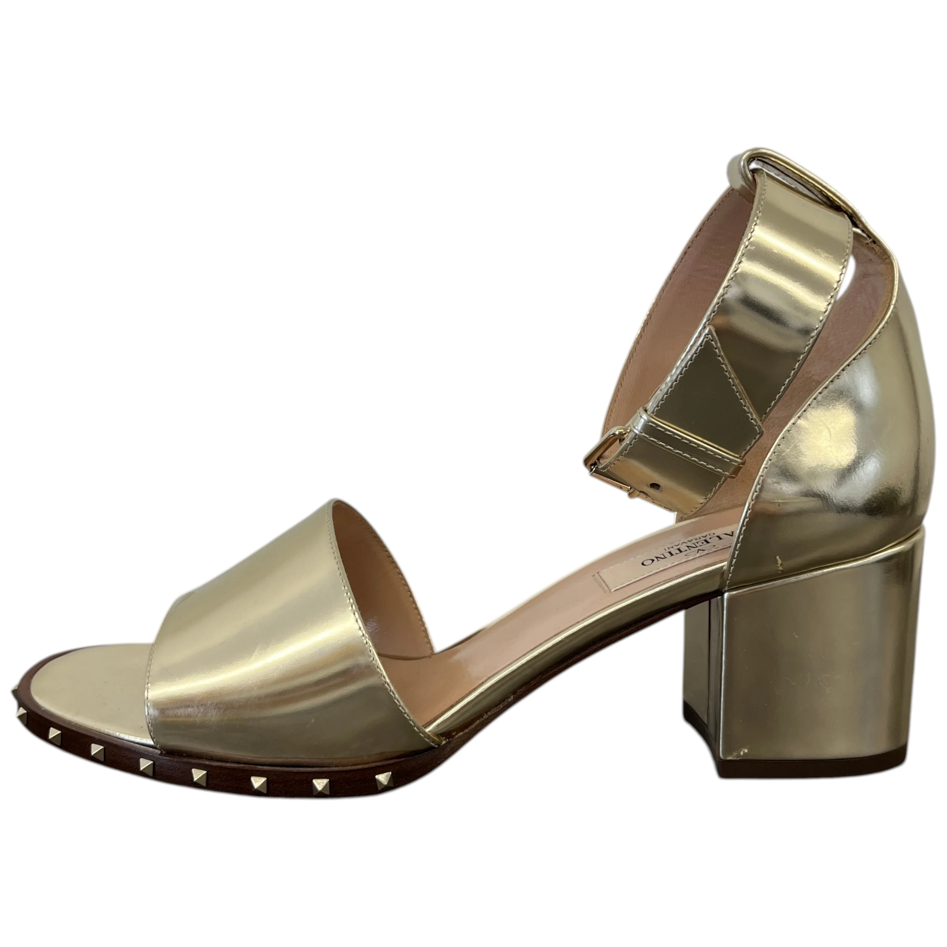 Women's Metallic Rockstud Heeled Sandals Gold Size EU 37.5 / UK 4.5 - Image 5