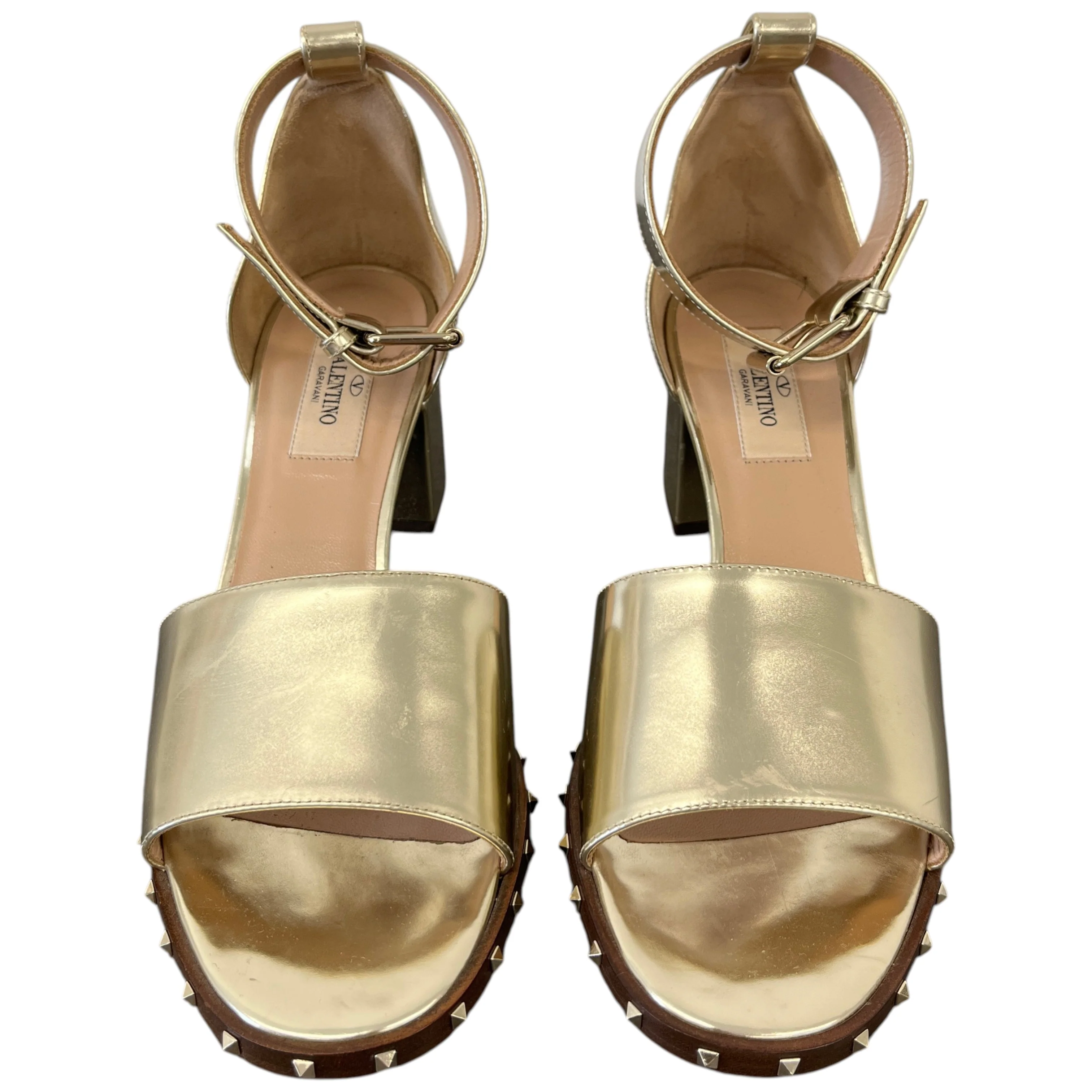 Women's Metallic Rockstud Heeled Sandals Gold Size EU 37.5 / UK 4.5 - Image 6