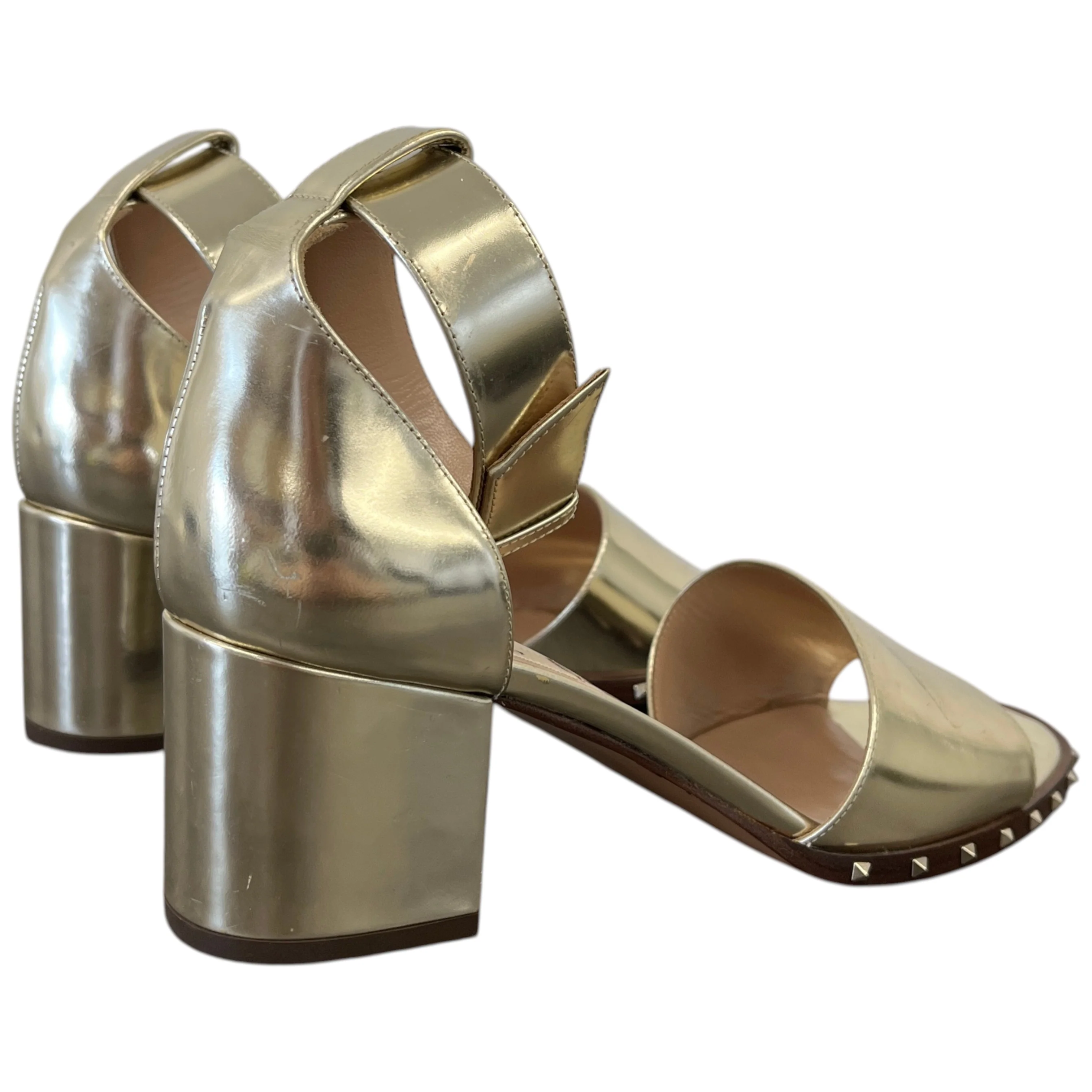 Women's Metallic Rockstud Heeled Sandals Gold Size EU 37.5 / UK 4.5 - Image 9