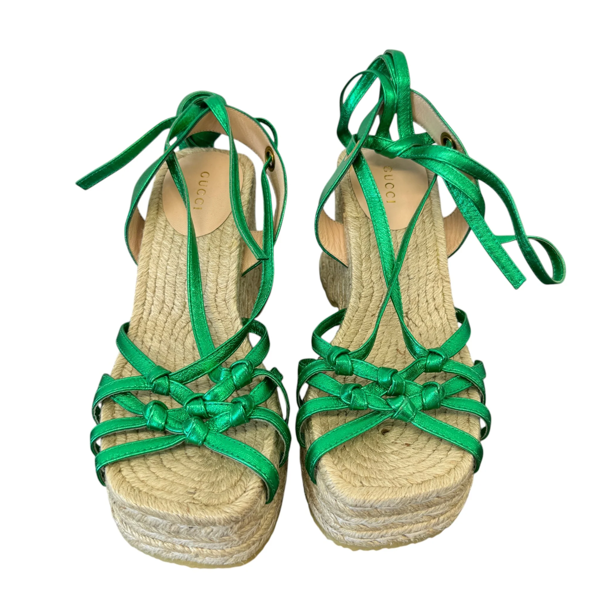 Women's Metallic Wedge Espadrilles Green Size EU 36.5 / UK 3.5 - Image 3