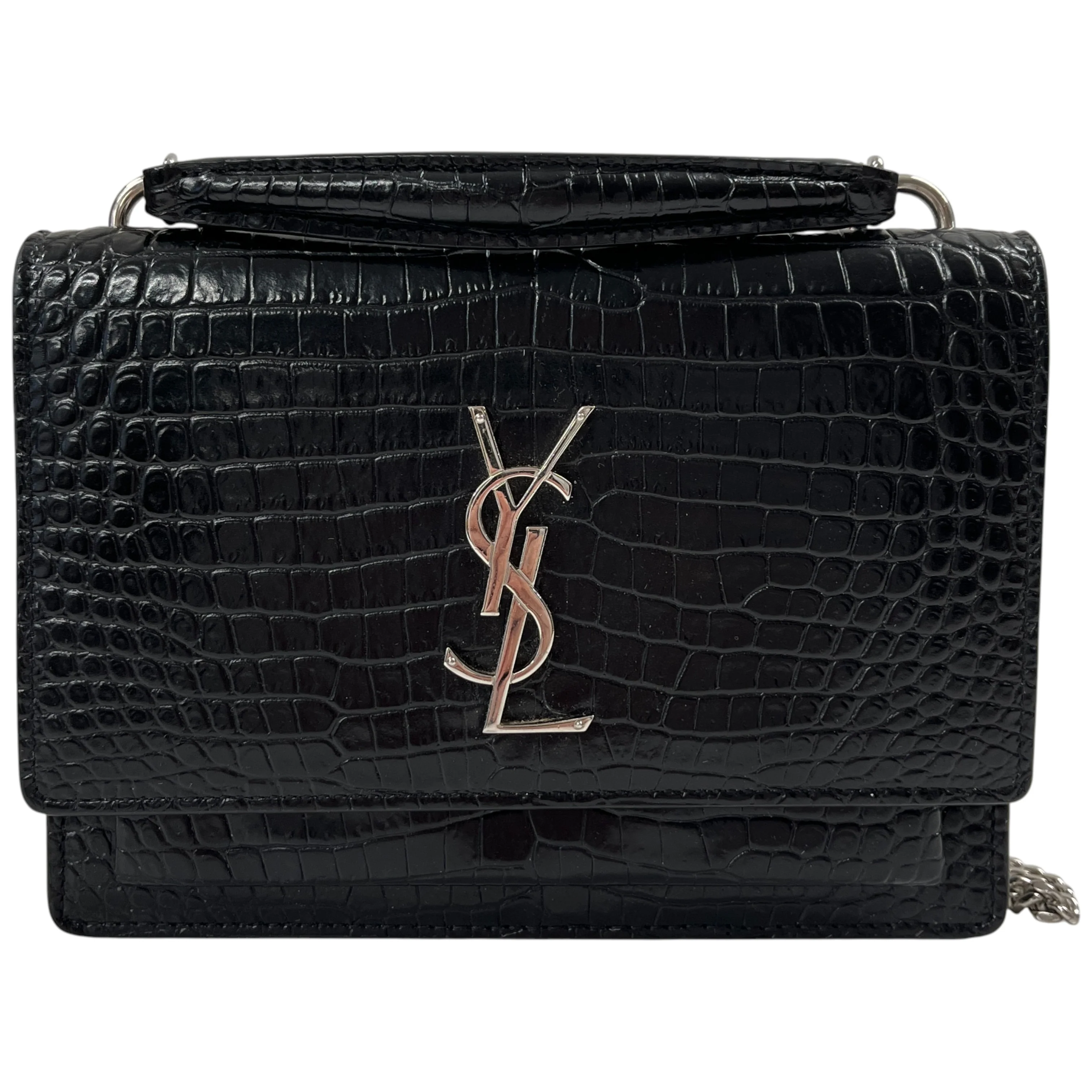 Women's Mini Sunset Croc Embossed Top Handle Bag Black - Image 2