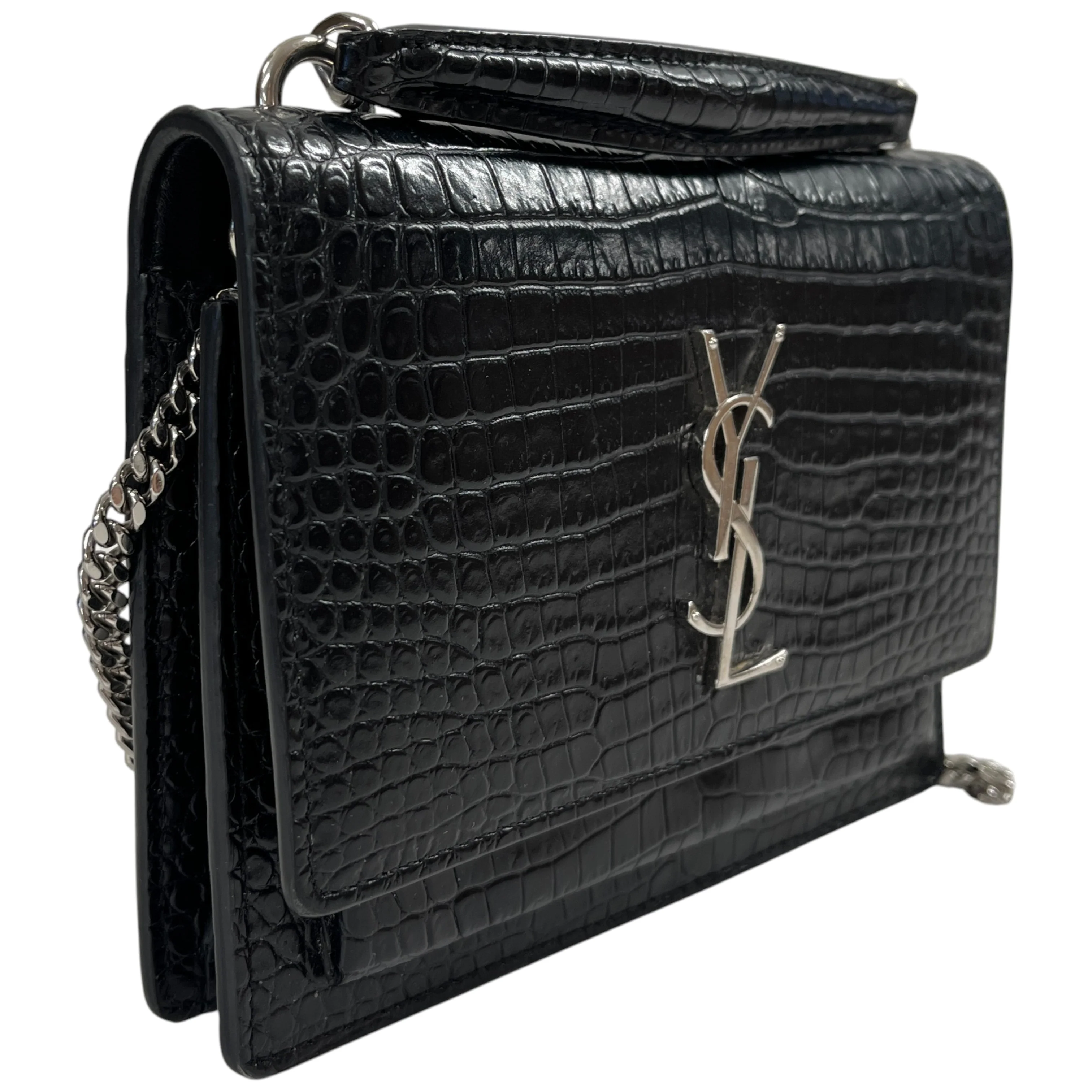 Women's Mini Sunset Croc Embossed Top Handle Bag Black - Image 3