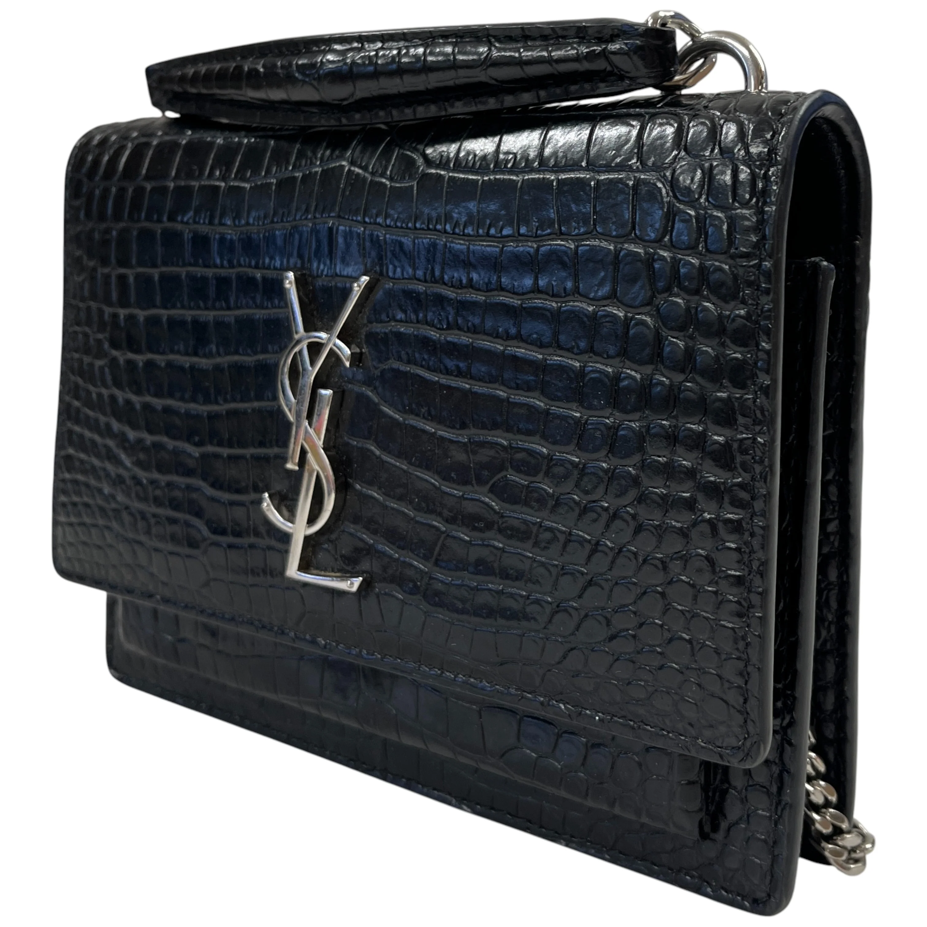 Women's Mini Sunset Croc Embossed Top Handle Bag Black - Image 5
