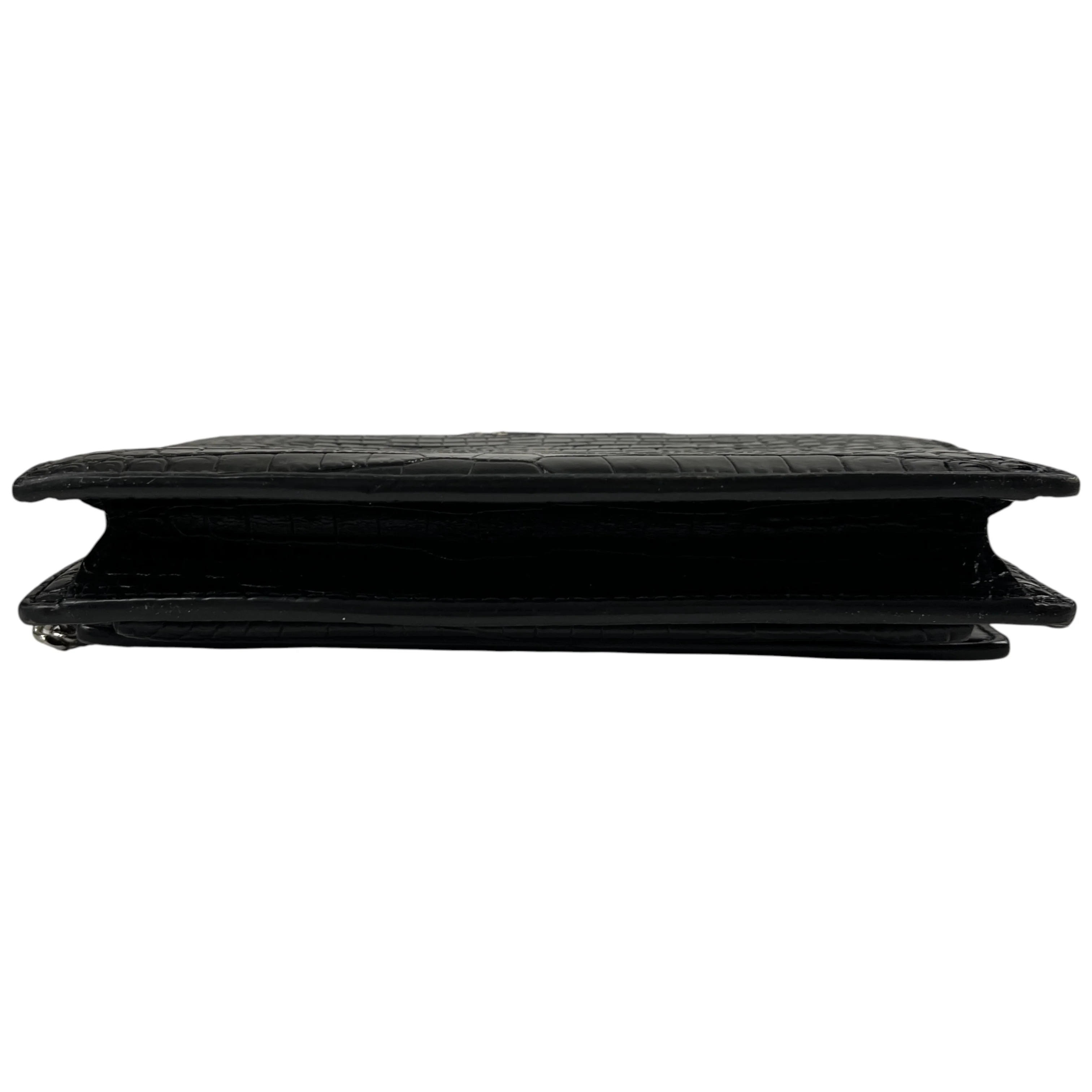 Women's Mini Sunset Croc Embossed Top Handle Bag Black - Image 6