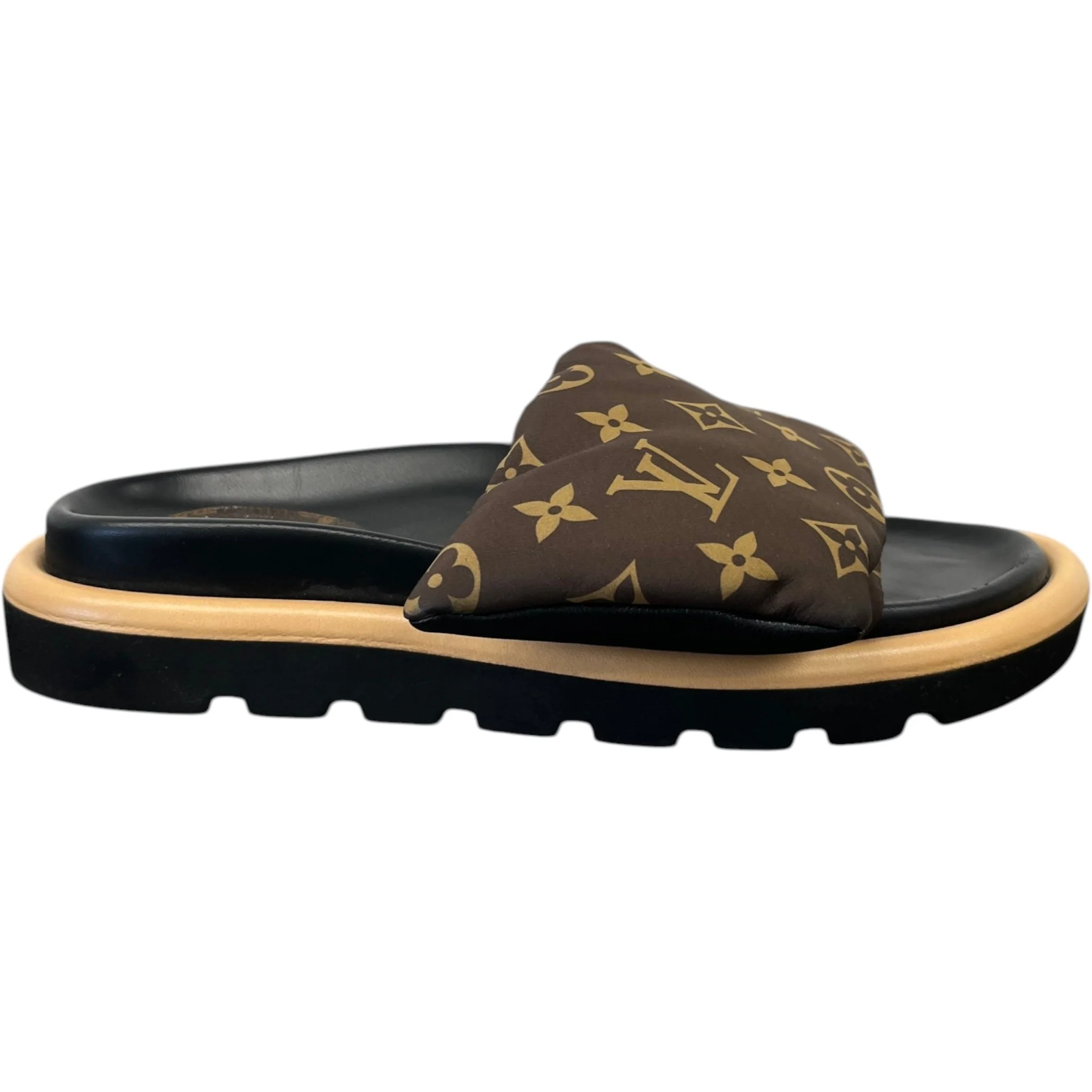 Women's Monogram Pool Pillow Flat Comfort Slides Brown Size EU 39 / UK 6