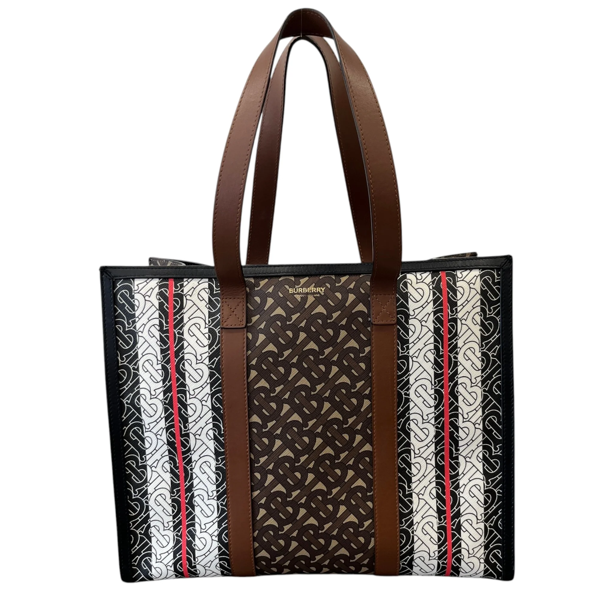 Women's Monogram Stripe E-Canvas Tote Bag Black