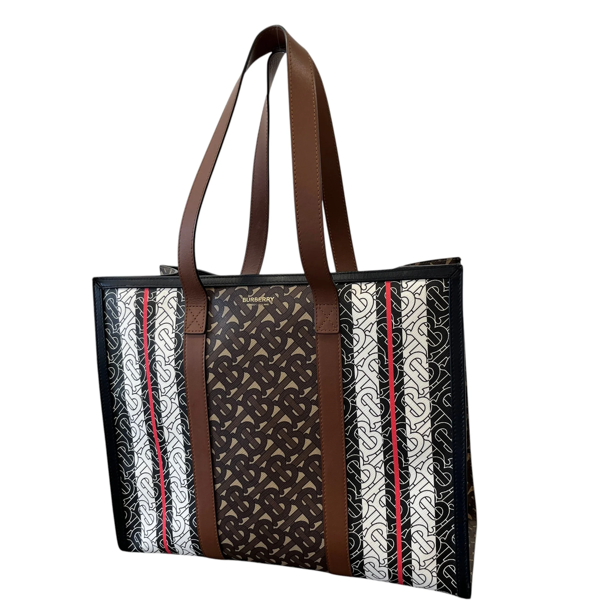 Women's Monogram Stripe E-Canvas Tote Bag Black - Image 19