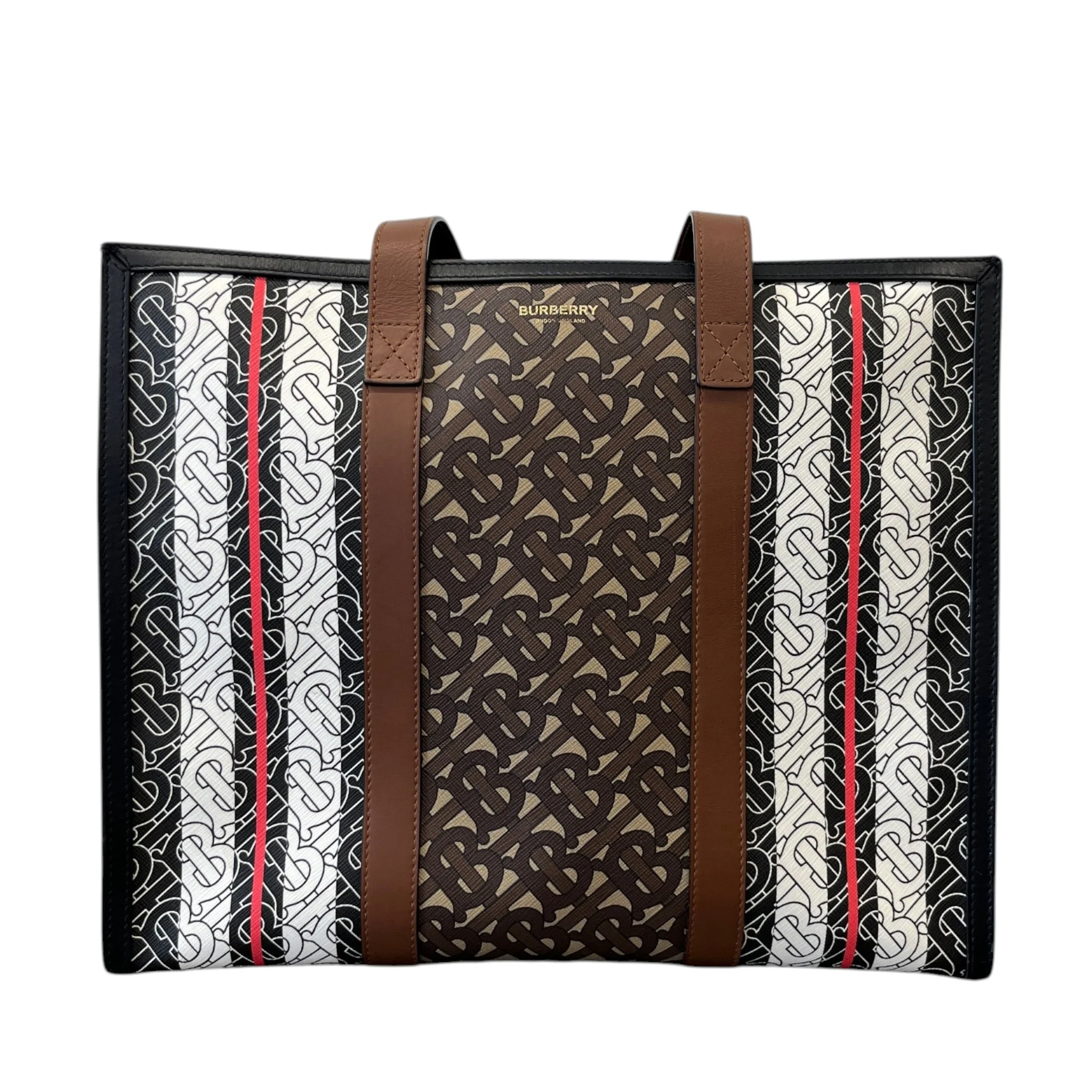 Women's Monogram Stripe E-Canvas Tote Bag Black - Image 2