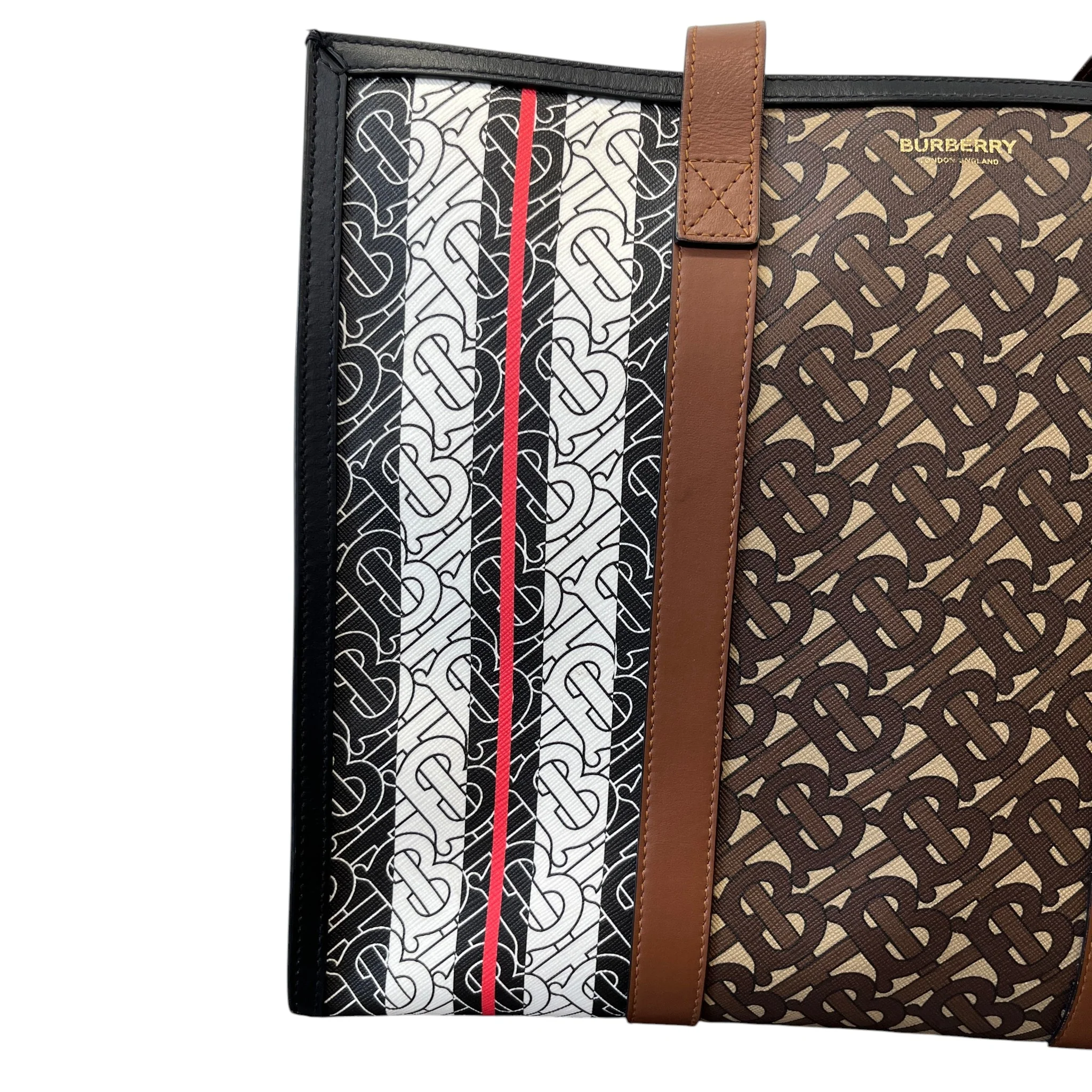 Women's Monogram Stripe E-Canvas Tote Bag Black - Image 6