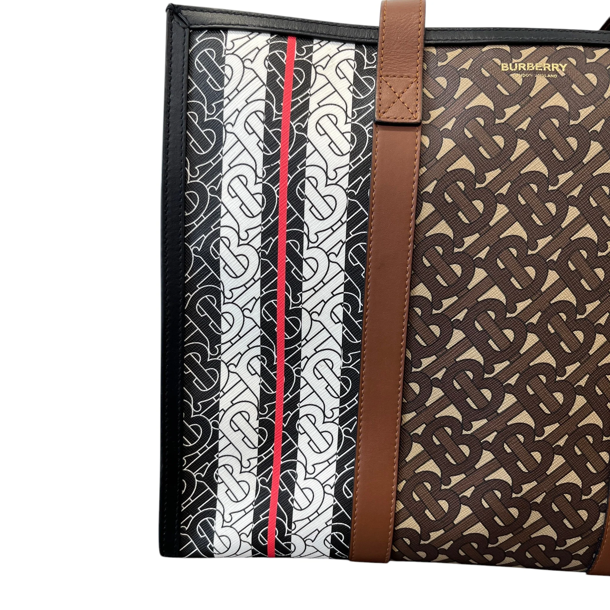 Women's Monogram Stripe E-Canvas Tote Bag Black - Image 7