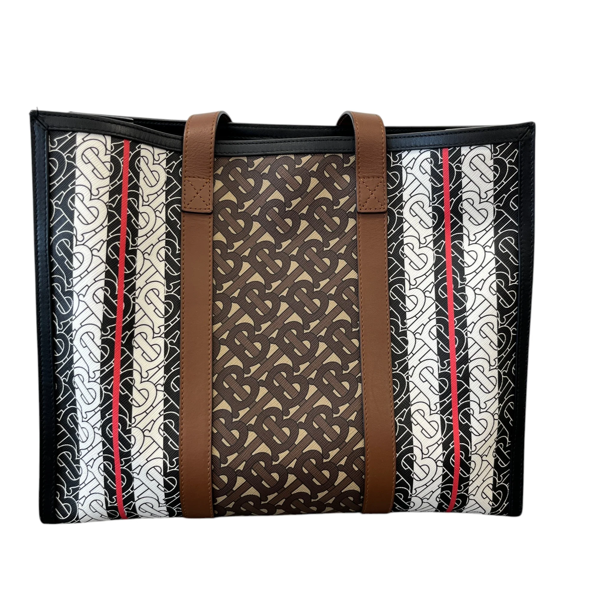 Women's Monogram Stripe E-Canvas Tote Bag Black - Image 9