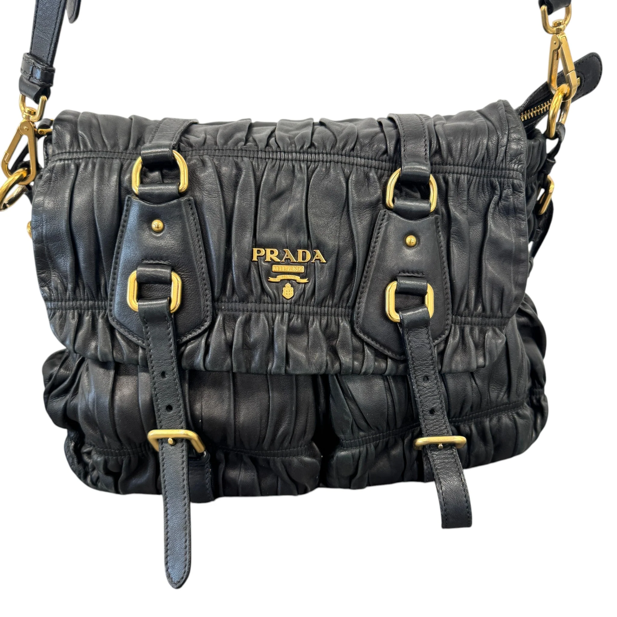 Women's Nappa Gaufre Messenger Bag Black - Image 9