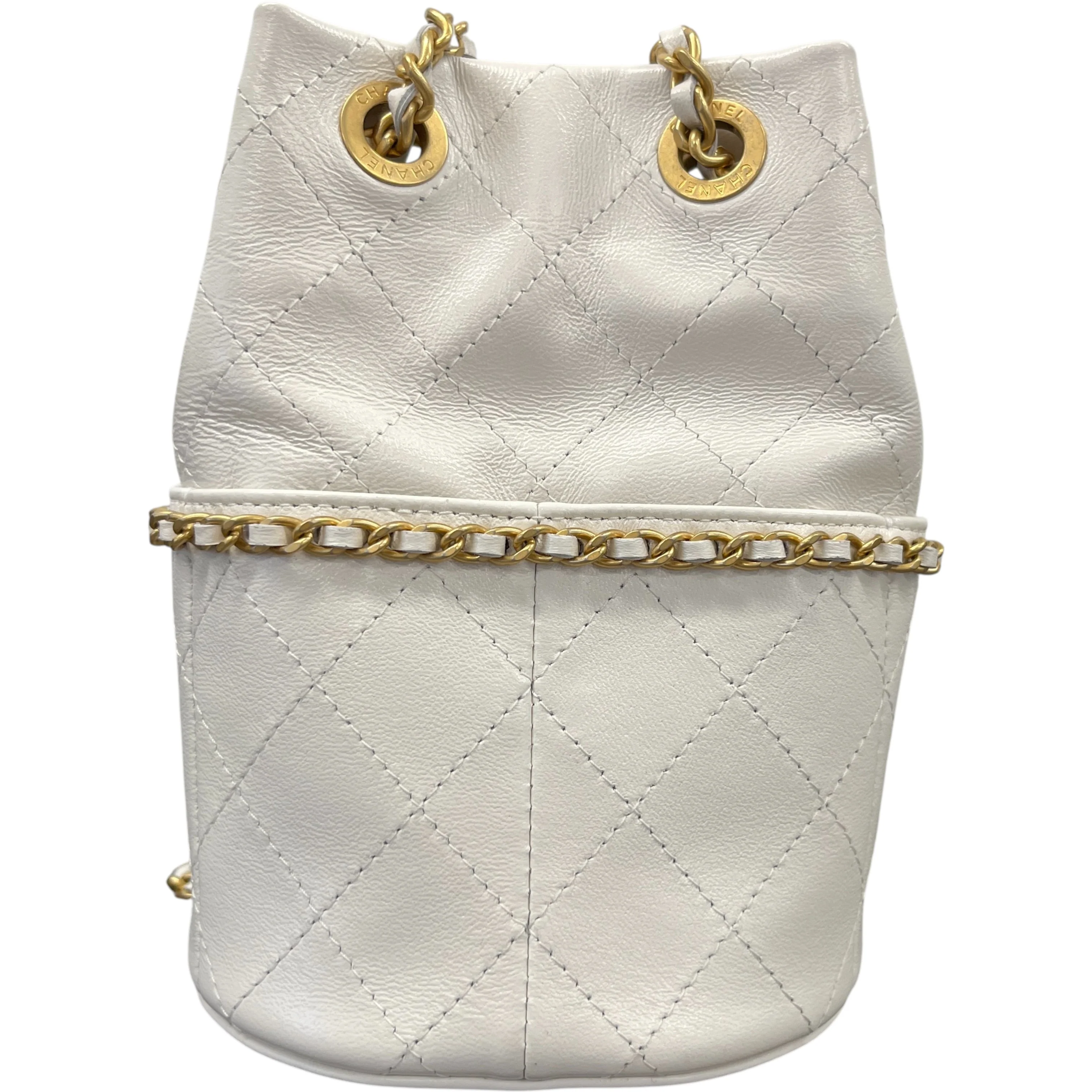 Women's Nauticoco Quilted Shiny Lambskin Mini Bucket Handbag White - Image 3