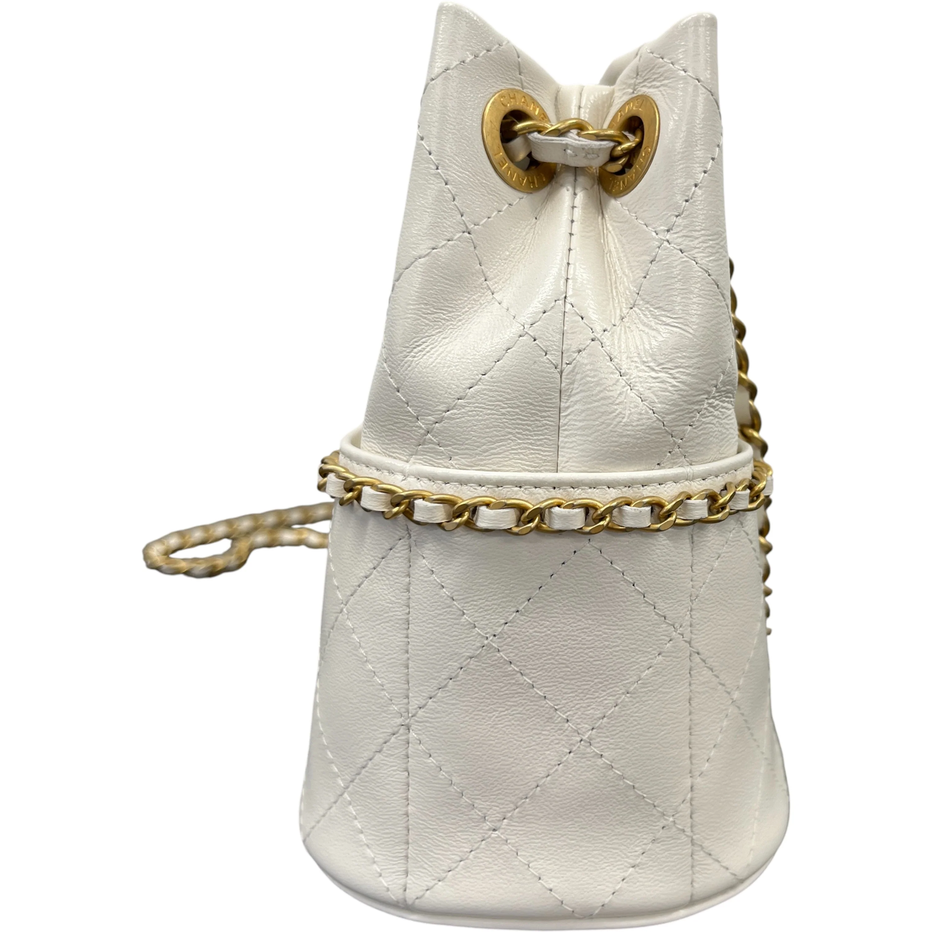 Women's Nauticoco Quilted Shiny Lambskin Mini Bucket Handbag White - Image 7